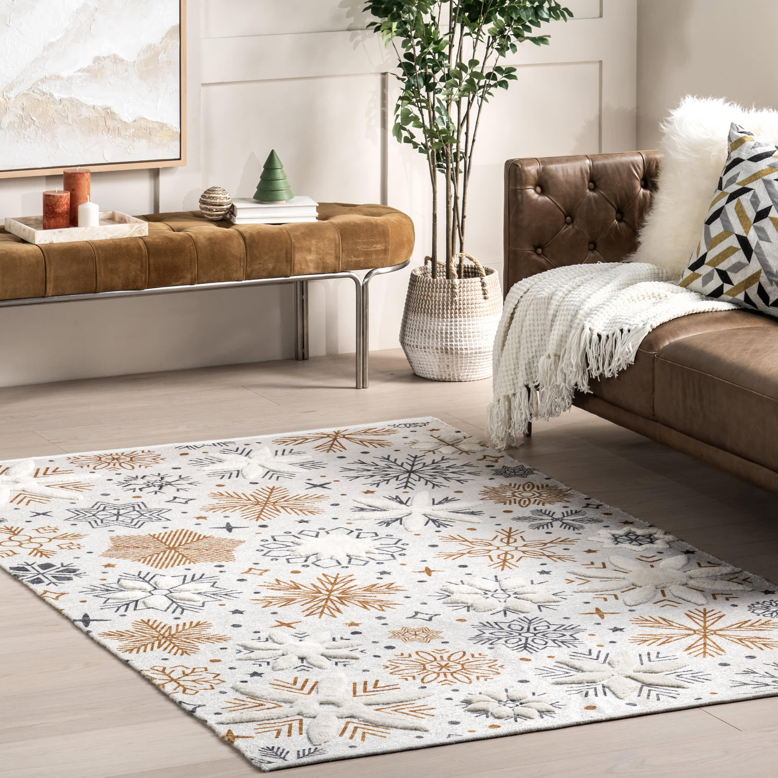 Eudora Snowflake Rug - Soft White Winter-Themed Area Rug for Living Room, Bedroom, or Nursery Decor | Cozy Home Accent