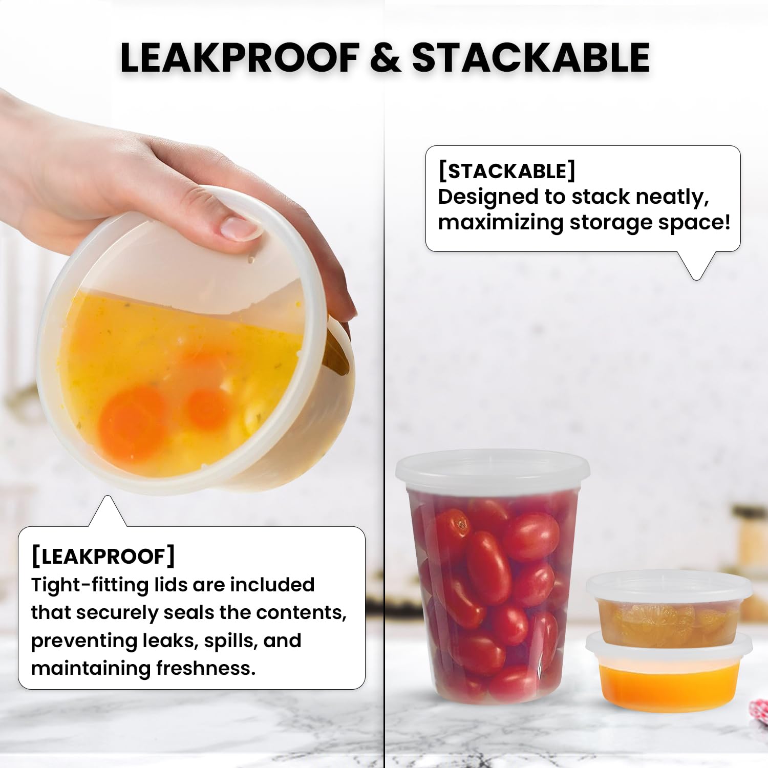 Klex 8 Oz (12 Sets) BPA-Free Heavyweight Plastic Meal Prep Containers with Airtight Lids - Freezer, Dishwasher & Microwave Safe Round Food Storage Containers for Soup, Leftovers & Meal Prep | Ideal for Home, Office & Restaurant Use