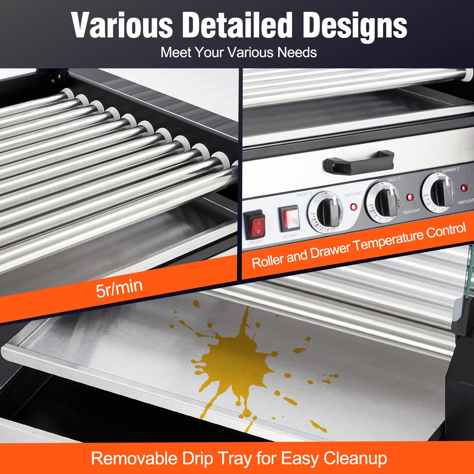 **Litake 11-Roller Commercial Hot Dog Grill Machine - 1950W Stainless Steel Sausage Roller Cooker with Removable Drip Tray, Dual Temp Control & Glass Hood - 30 Hot Dogs Capacity - Perfect for Restaurants, Food Trucks, Parties & Events**