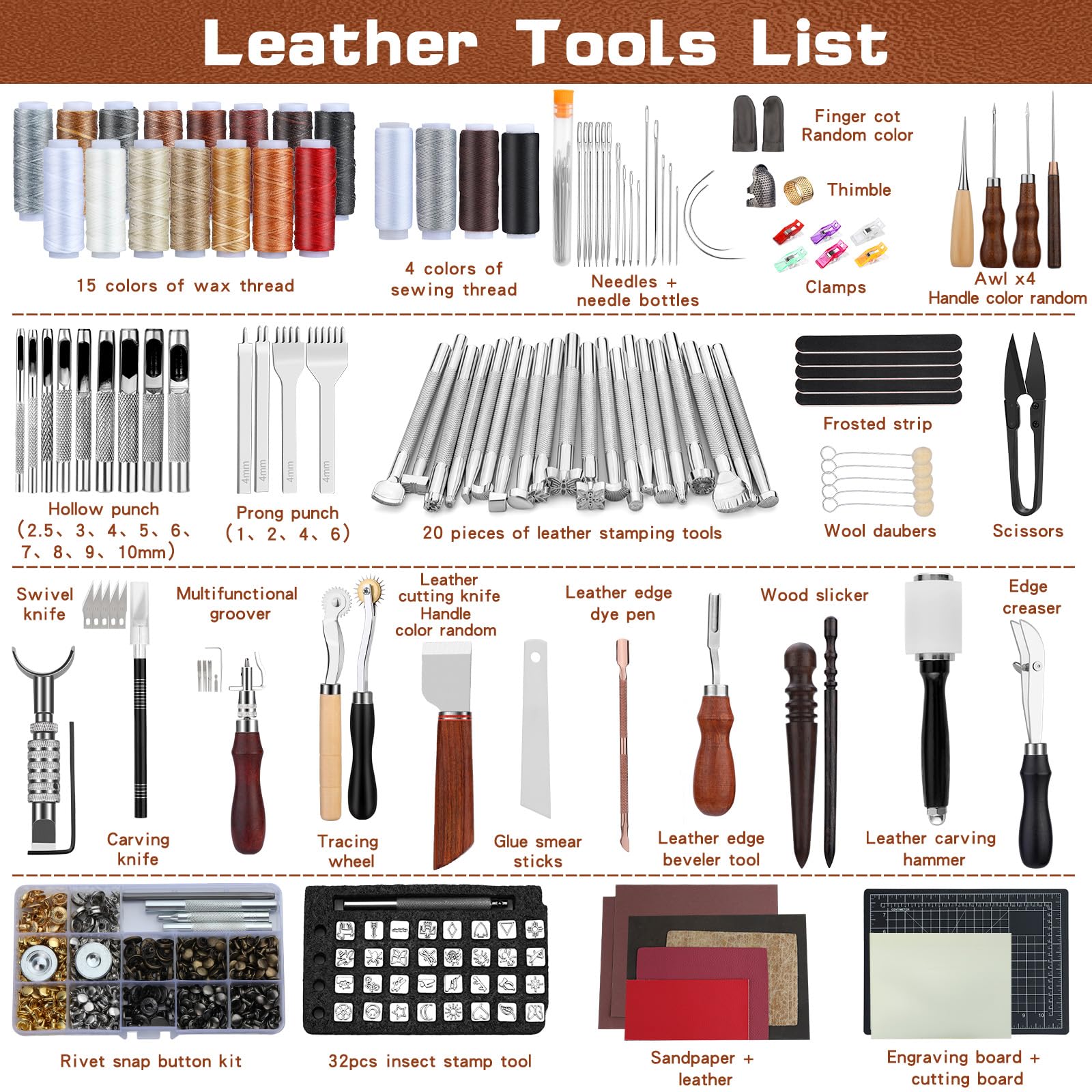 Professional Leather Craft Tool Kit - Leather Working Tools Set with Custom Handbag Cutting Mats, Engraving Punching & Sewing Stamping Sanding Tools for DIY Leather Projects | Perfect for Leather Crafting, Bag Making & Shoe Repair
