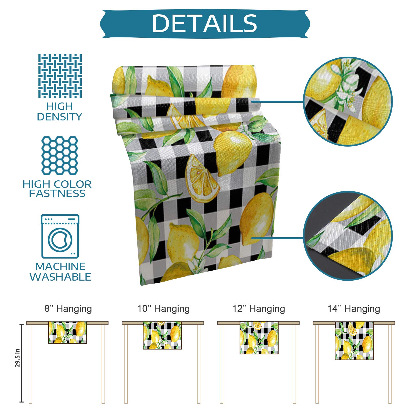 Lemon Pattern Table Runner 13x70 Inch - Yellow Lemon Buffalo Plaid Cotton Linen Tablecloth for Dining Table, Wedding, Party & Holiday Decor - Perfect for Farmhouse Kitchen, Rustic Dining Room & Seasonal Home Decoration