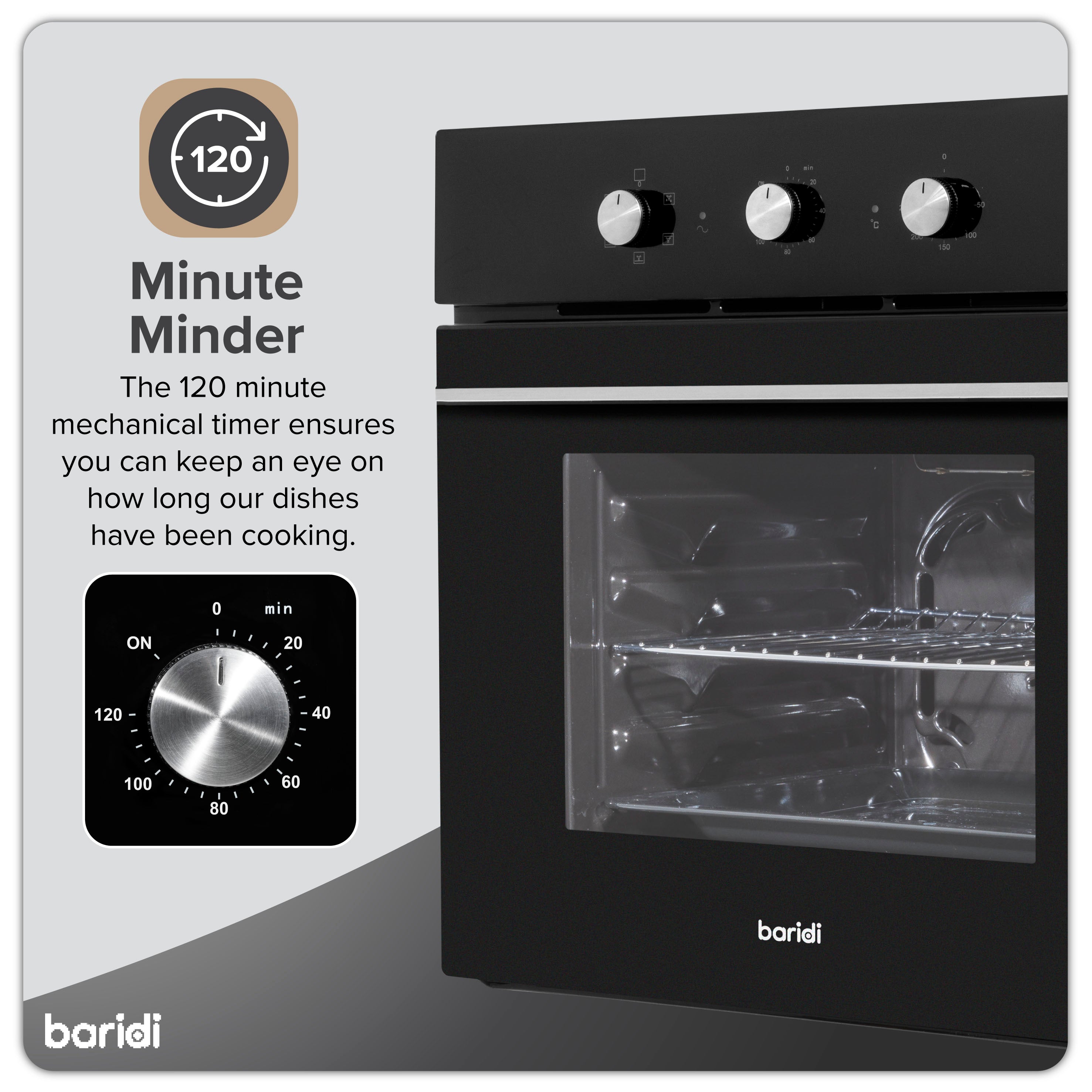 Baridi 60cm Built-In 5 Function Fan Assisted Electric Oven with Timer - 55L Capacity, Black (DH110) - Perfect for Baking, Roasting & Grilling in Modern Kitchens