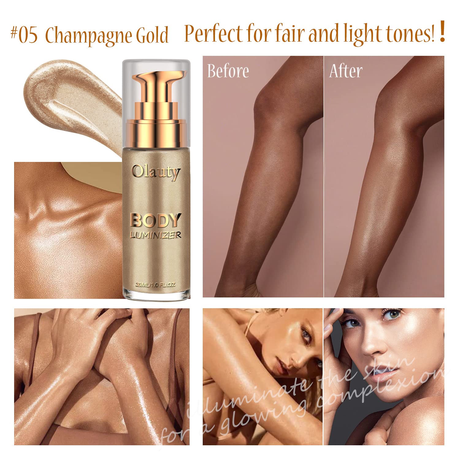 Firstfly Liquid Luminizer - Waterproof Moisturizing Highlighter for Face & Body | Shimmer Glow Illuminator Makeup | All-Day Wear for Summer, Parties & Special Occasions | Face & Body Highlighter for Natural Radiance