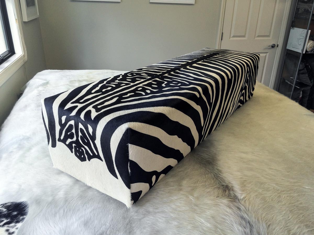 Premium Zebra Cowhide Bench Ottoman with Low-Profile Glides - 43