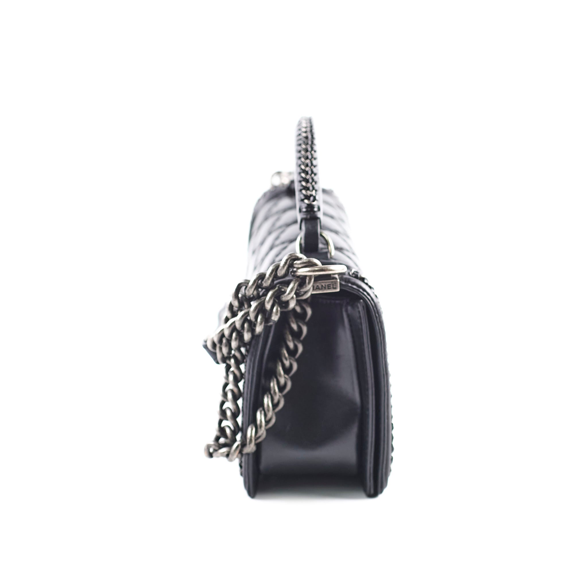 Chanel Black Quilted Calfskin Medium Boy Bag with Top Handle - Series 21 | Luxury Crossbody Purse for Women, Perfect for Date Night & Evening Events