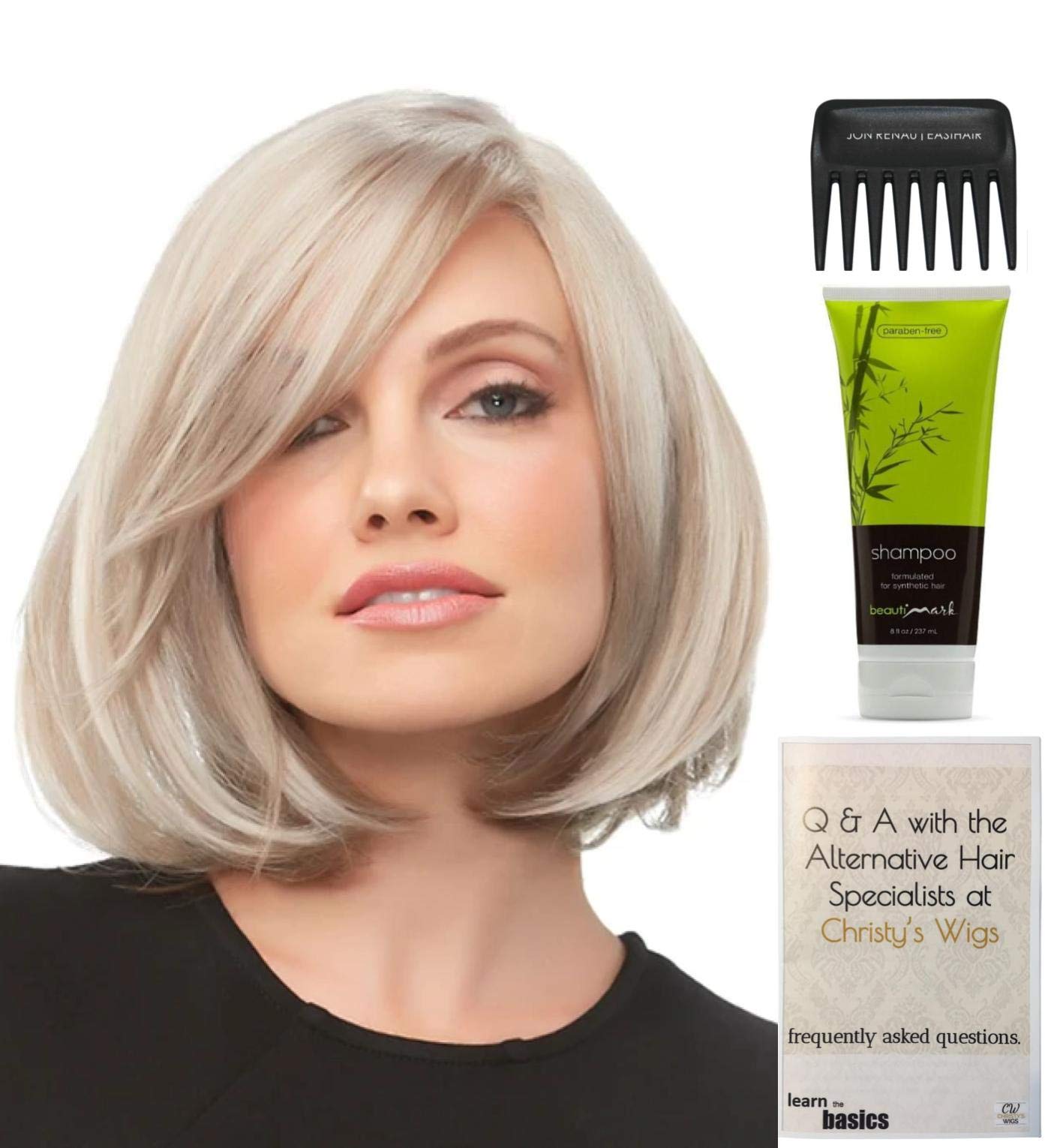Jon Renau Kristi Wig Bundle - 4 Items Including Synthetic Shampoo, Wide Tooth Comb & Styling Guide (Color 14/26S10) | Perfect for Everyday Wear, Special Occasions & Hair Care Routine