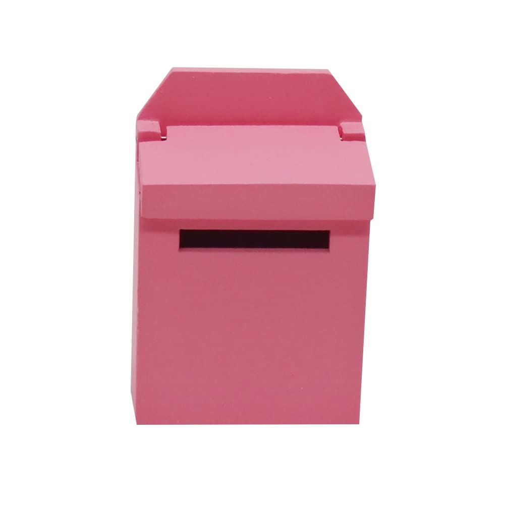 Lucare 1/12 Scale Miniature Wooden Mailbox - Pink Dollhouse Accessory for Fairy Gardens, Kids Toys & DIY Home Decor - Perfect for Miniature Scenes, Fairy Gardens & Dollhouse Displays