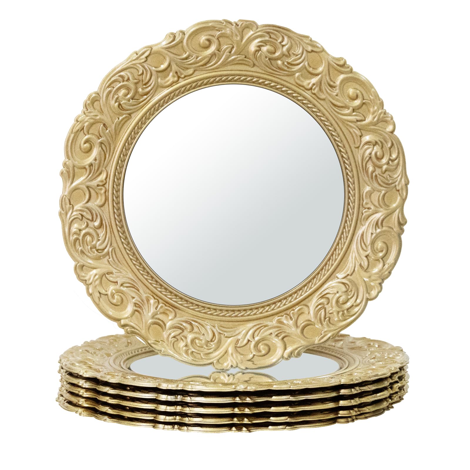 MAONAME Gold Mirror Chargers - Set of 6 Round 13-Inch Plastic Dinner Plate Chargers for Elegant Table Settings, Weddings & Party Decor