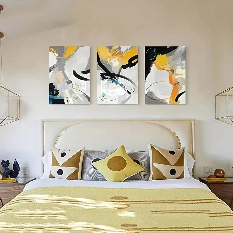 3-Piece Modern Abstract Yellow Metal Wall Art - Ready to Hang Contemporary Home Decor for Living Room, Bedroom & Office