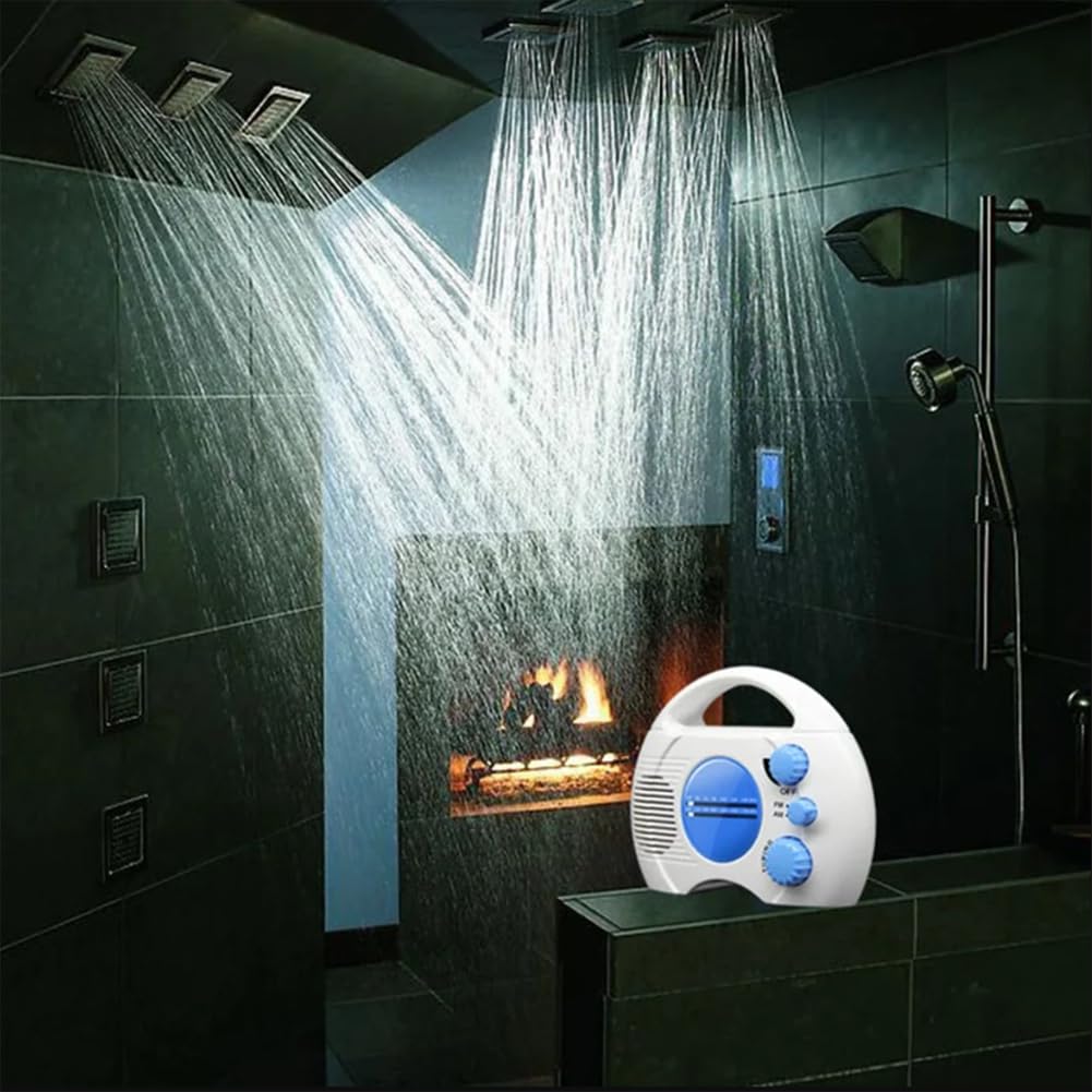 Kioball Portable Shower Radio - Waterproof AM/FM Radio with 4-Level Volume, Mini Bathroom Radio, Supports Plug-in Card - Perfect for Shower, Bathroom, Poolside & Outdoor Use