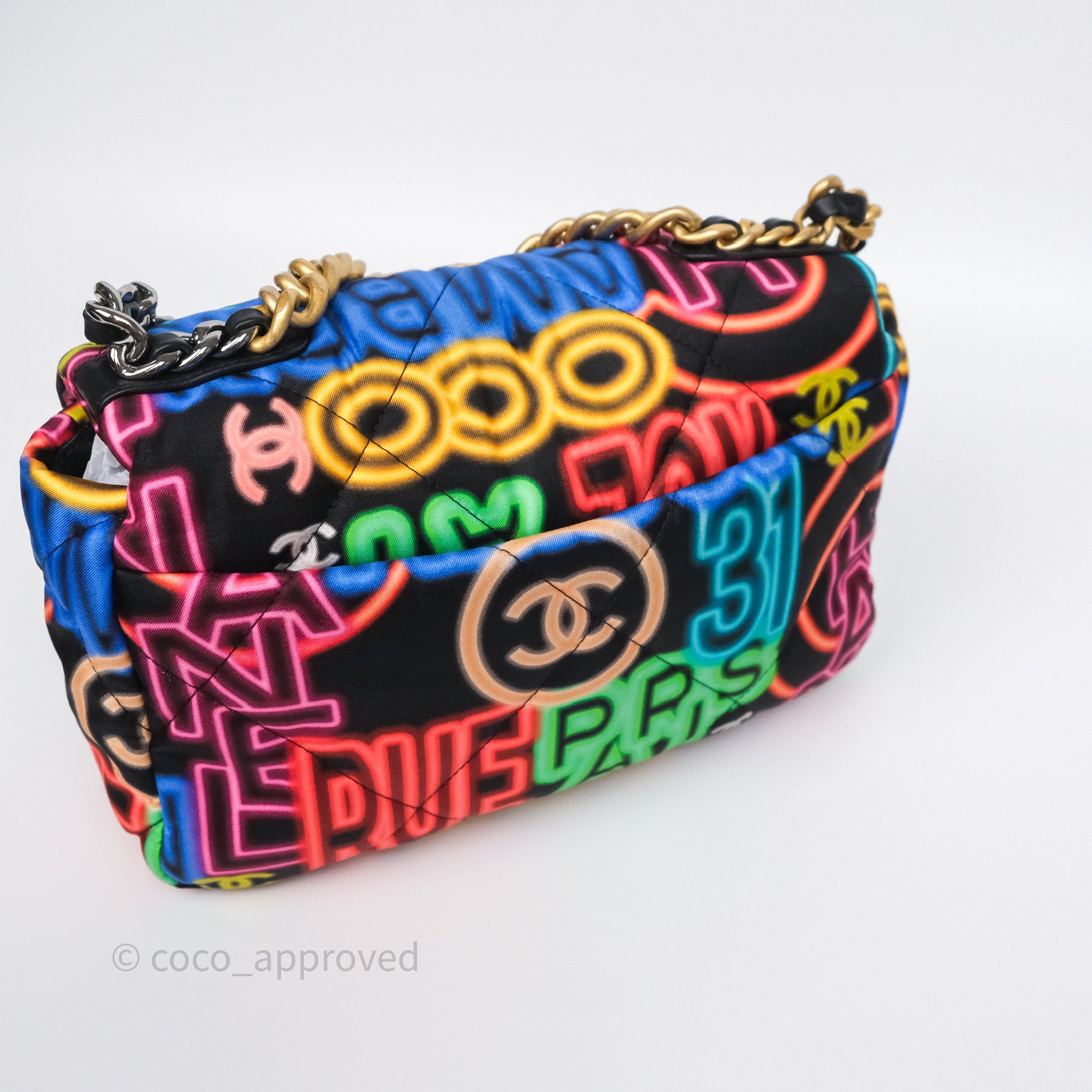 Chanel 19 Small Handbag Black Multicolor Fabric Printed Mixed Hardware - Luxury Designer Crossbody Bag for Women, Perfect for Date Night & Evening Events