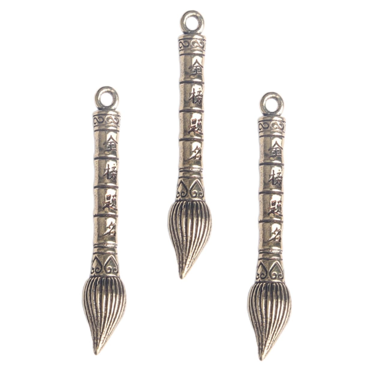 Vintage Brass Chinese Style Lucky Keychain - 3pcs Brush Pen Pendant Graduation Gift for Good Fortune | Home Decor, Office Accessory, Cultural Souvenir