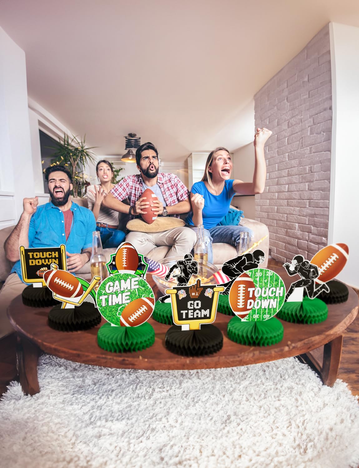10Pcs Football Party Decorations - Football Honeycomb Centerpieces for Table, Birthday, Baby Shower & Tailgate Party Supplies | Perfect for Game Day Decor, Football Themed Events & Sports Fan Celebrations