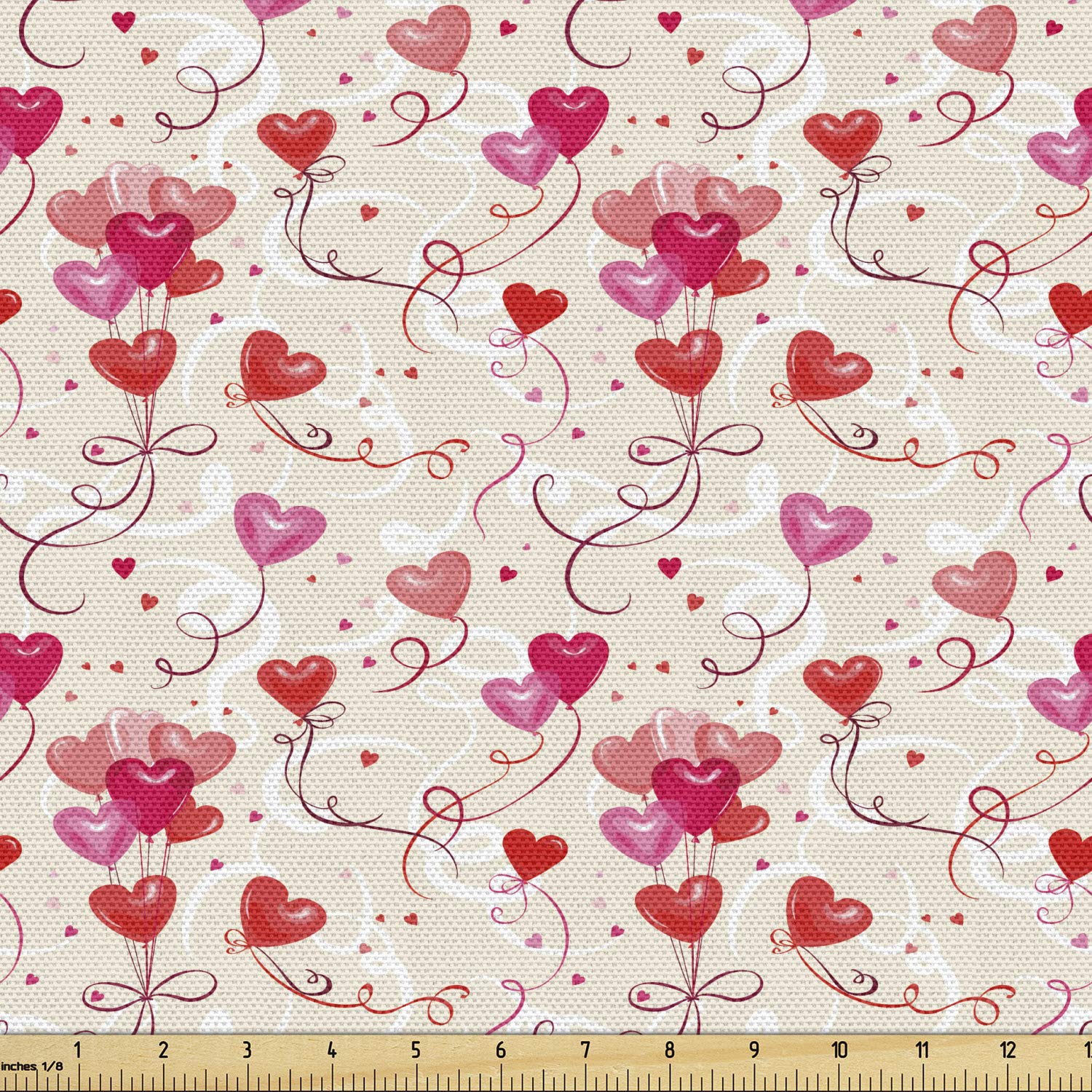Ambesonne Valentine's Day Fabric by The Yard - Heart Balloons & Mini Hearts Print for Upholstery, Home Decor (10 Yards, Eggshell Vermilion) | Perfect for DIY Crafts, Throw Pillows, Table Runners & Romantic Home Accents