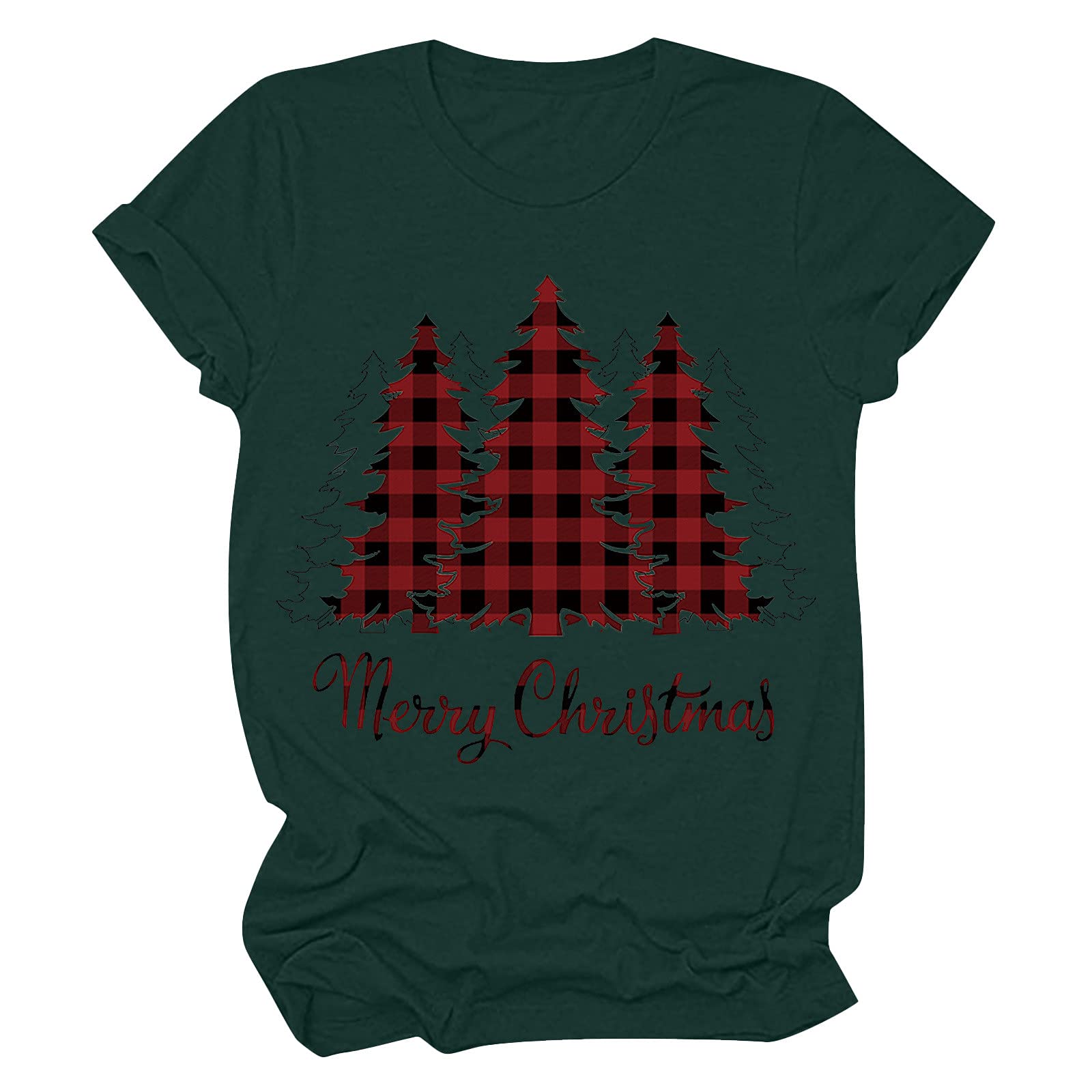 Women's Short Sleeve Graphic Tees - Trendy Christmas Plaid Print Crewneck Sweatshirts for Casual & Dressy Wear | Perfect for Holiday Parties, Office Outfits & Everyday Comfort