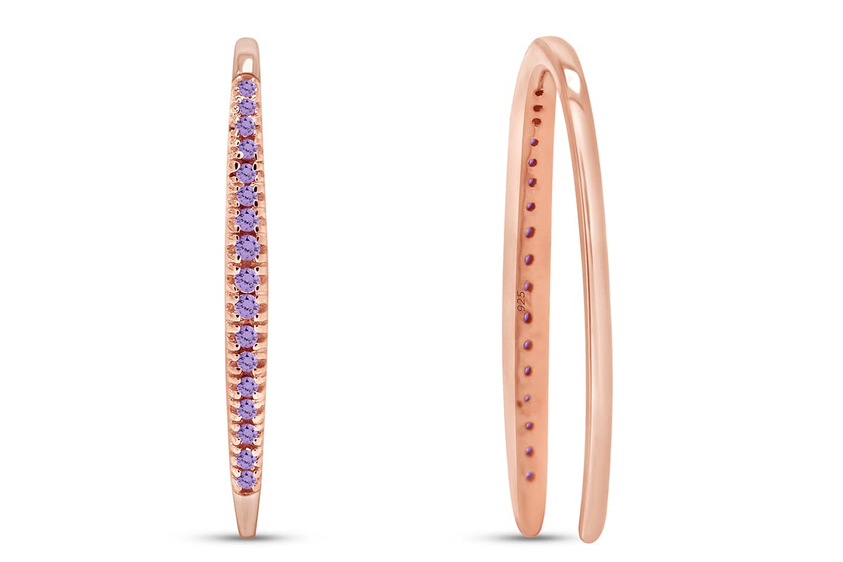 14K Gold Over Sterling Silver Round Cut Simulated Birthstone Bar Hoop Earrings for Women - Perfect for Birthdays, Anniversaries & Everyday Elegance
