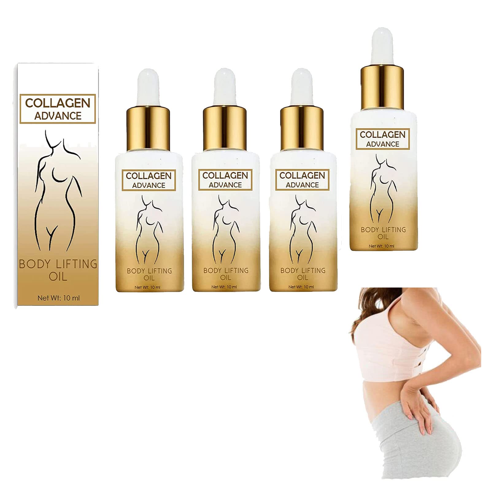 Advanced Collagen Body Lifting Oil - Firming & Tightening Skin Treatment for Cellulite Reduction & Stretch Marks (4 Pack) - Perfect for Post-Pregnancy, Weight Loss & Anti-Aging Skin Care Routine