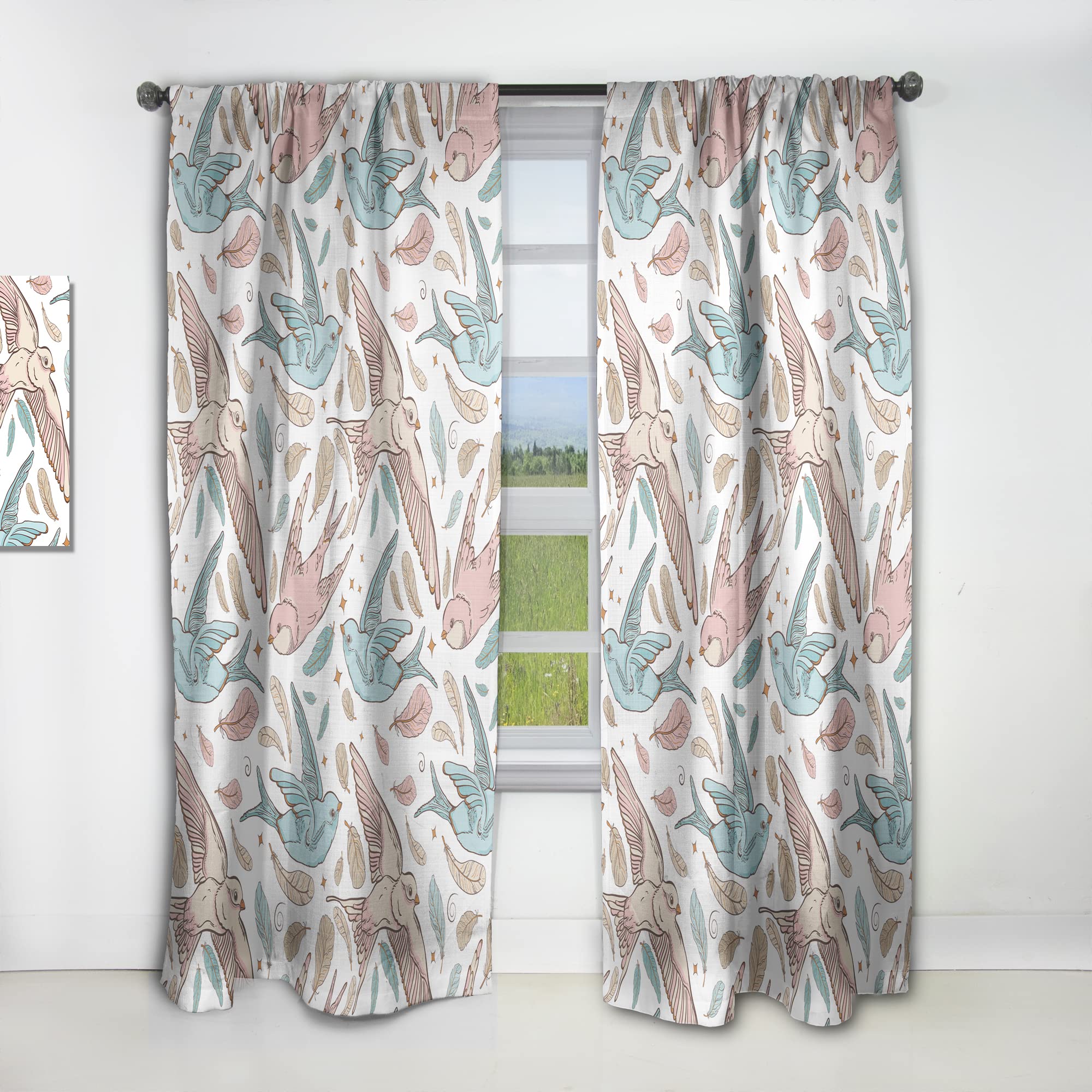 DesignQ Thermal Insulated Curtains - Elegant Swallow Birds & Floral Pattern - Single Panel 52x120 Inches - Blackout Drapes for Bedroom & Living Room - Perfect for Home Decor & Light Control