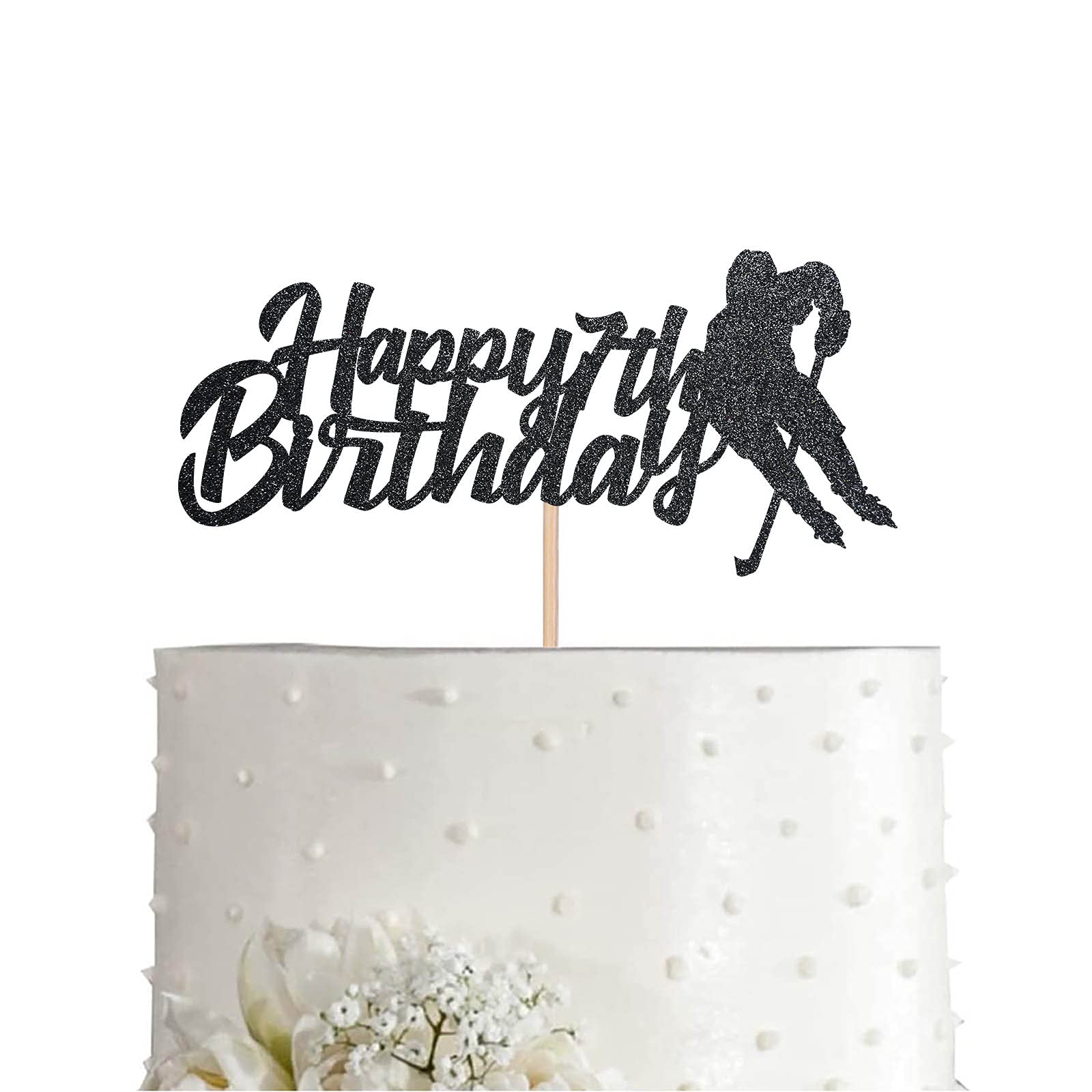 Black Glitter 7th Birthday Cake Topper - Hockey Theme Party Decoration for Boys & Girls - Perfect for Sports Themed Birthday Celebrations & Milestone Parties