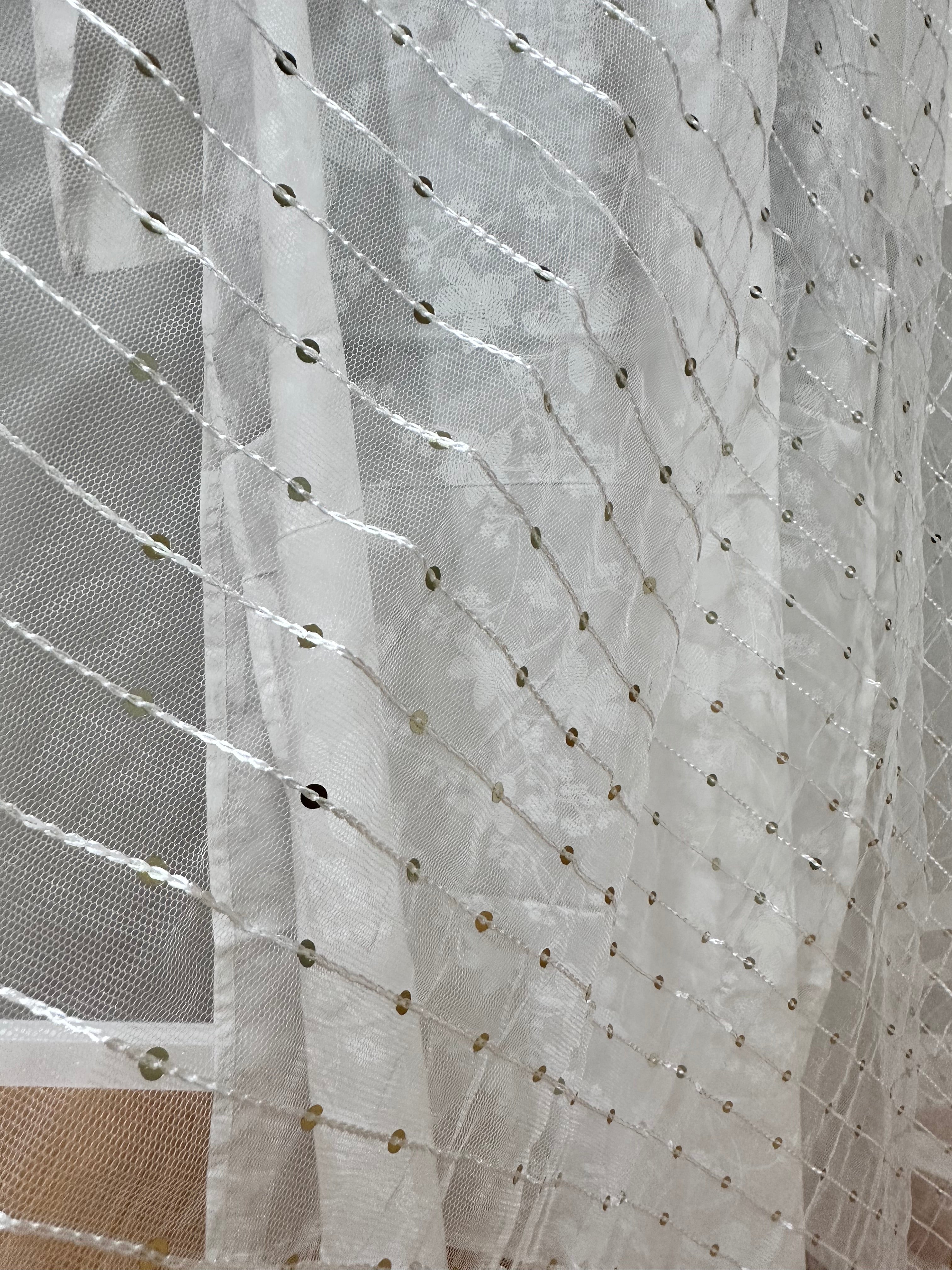 Elegant White Net Dupatta with Gold Sequins - Perfect for Weddings, Parties & Festive Occasions