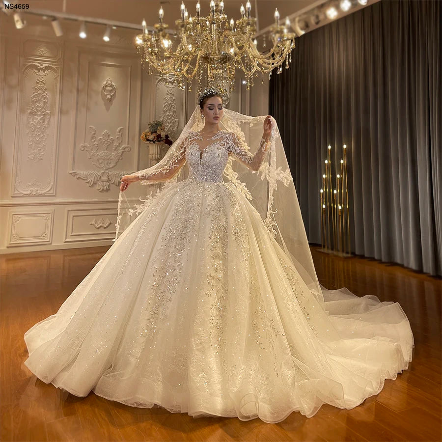 Elegant Long Sleeve Ball Gown Wedding Dress - Luxury Bridal Gown for Bride, Formal Evening Gowns & Special Occasions