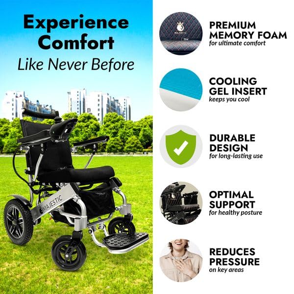 Majestic Lightweight Foldable Electric Wheelchair for Adults & Seniors - Portable Motorized Wheelchair with Comfortable Seat - Perfect for Indoor/Outdoor Use, Travel & Daily Mobility Assistance
