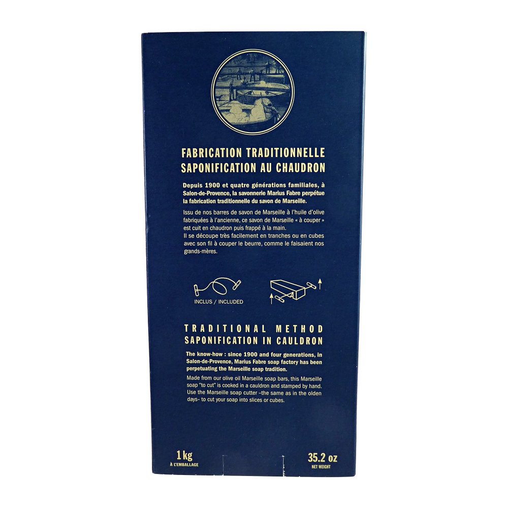 **Marius Fabre Olive Oil Marseille Soap Block 35.2 oz - Natural French Soap for Skin & Hair - Includes Soap Cutter - Perfect for Bath, Shower & Travel**