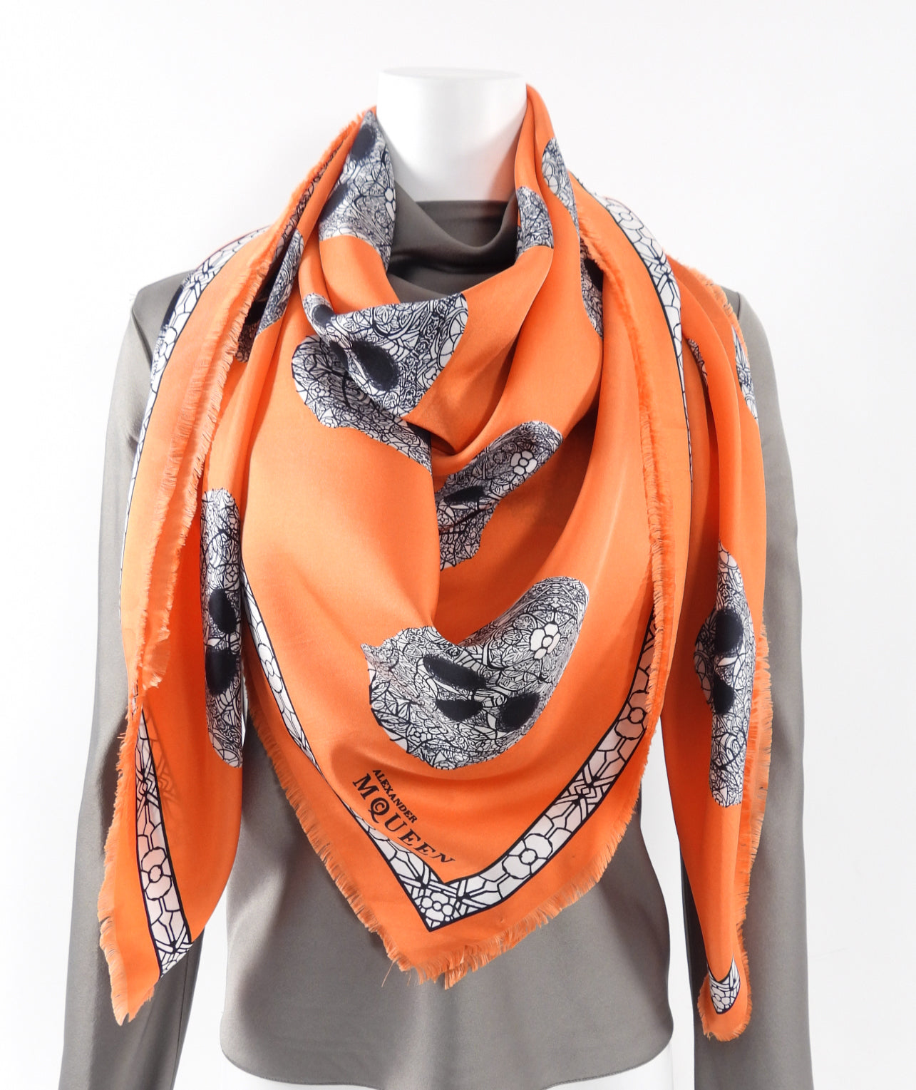 Alexander McQueen Large Orange Silk Shawl Skull Scarf - Luxury Fashion Accessory for Women, Perfect for Parties, Weddings & Evening Events