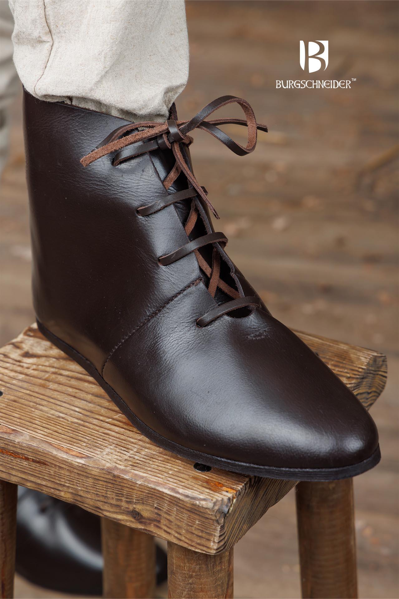 Medieval Half Boots Landolf Dark Brown - Authentic Renaissance & LARP Footwear for Cosplay, Historical Reenactment & Fantasy Events