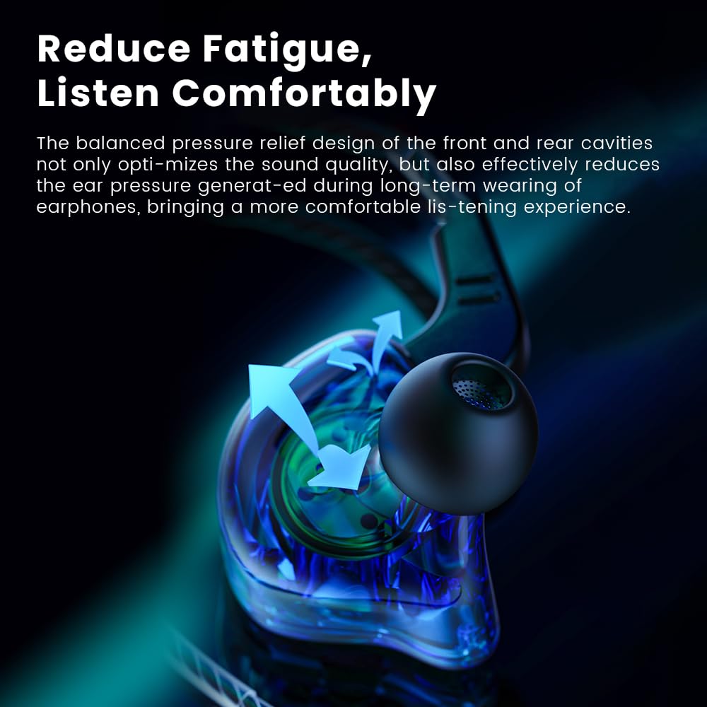 AK6-Ultra Wired In-Ear Monitor Headphones - HiFi Stereo Bass IEM Earphones for Gaming & Music with Built-in Mic (Non-Detachable Cable, White) - Perfect for Esports, Studio Recording & Mobile Devices