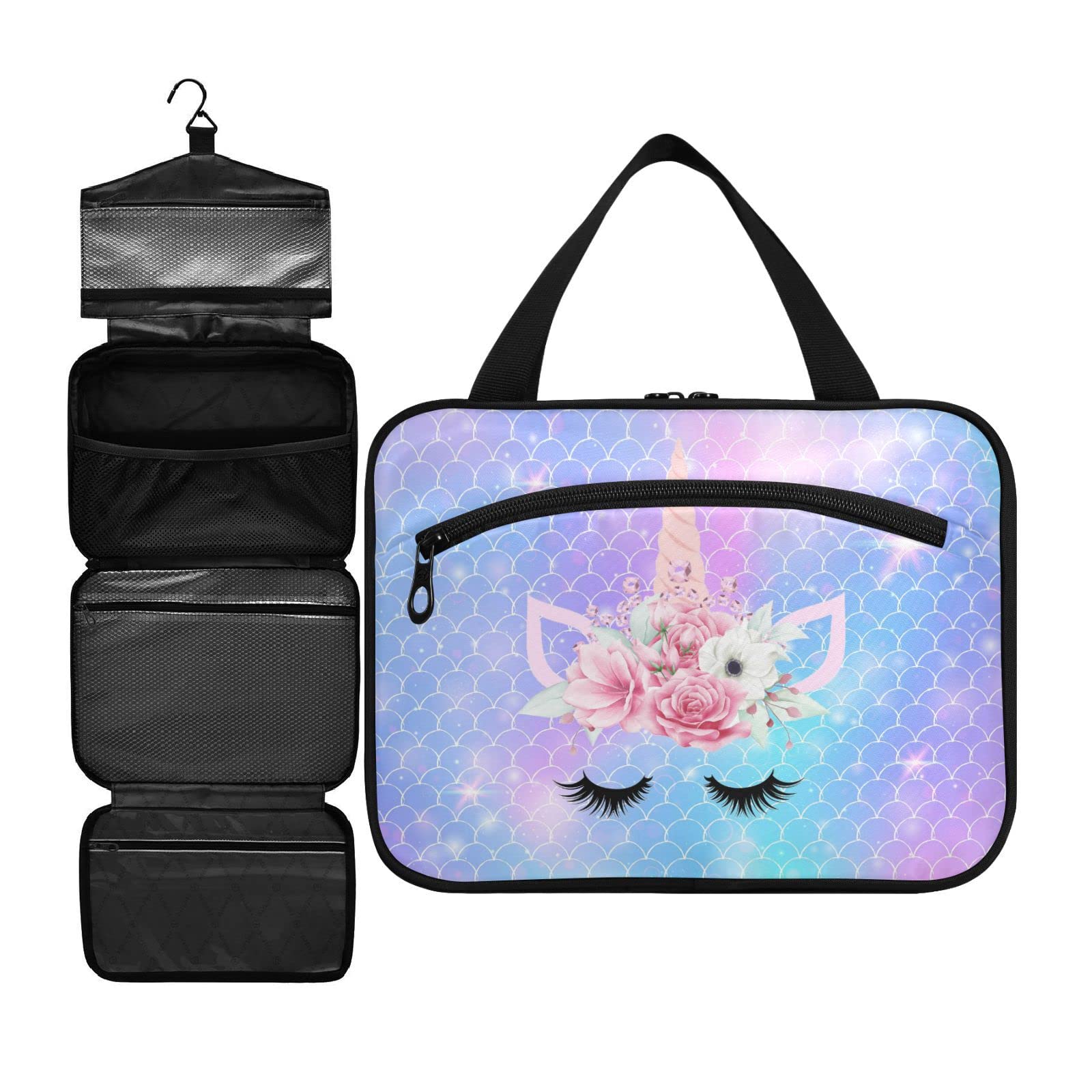 Unicorn Travel Toiletry Bag for Women - Hanging Cosmetic Organizer for Accessories & Makeup, Medium Multicolor - Perfect for Vacations & Trips