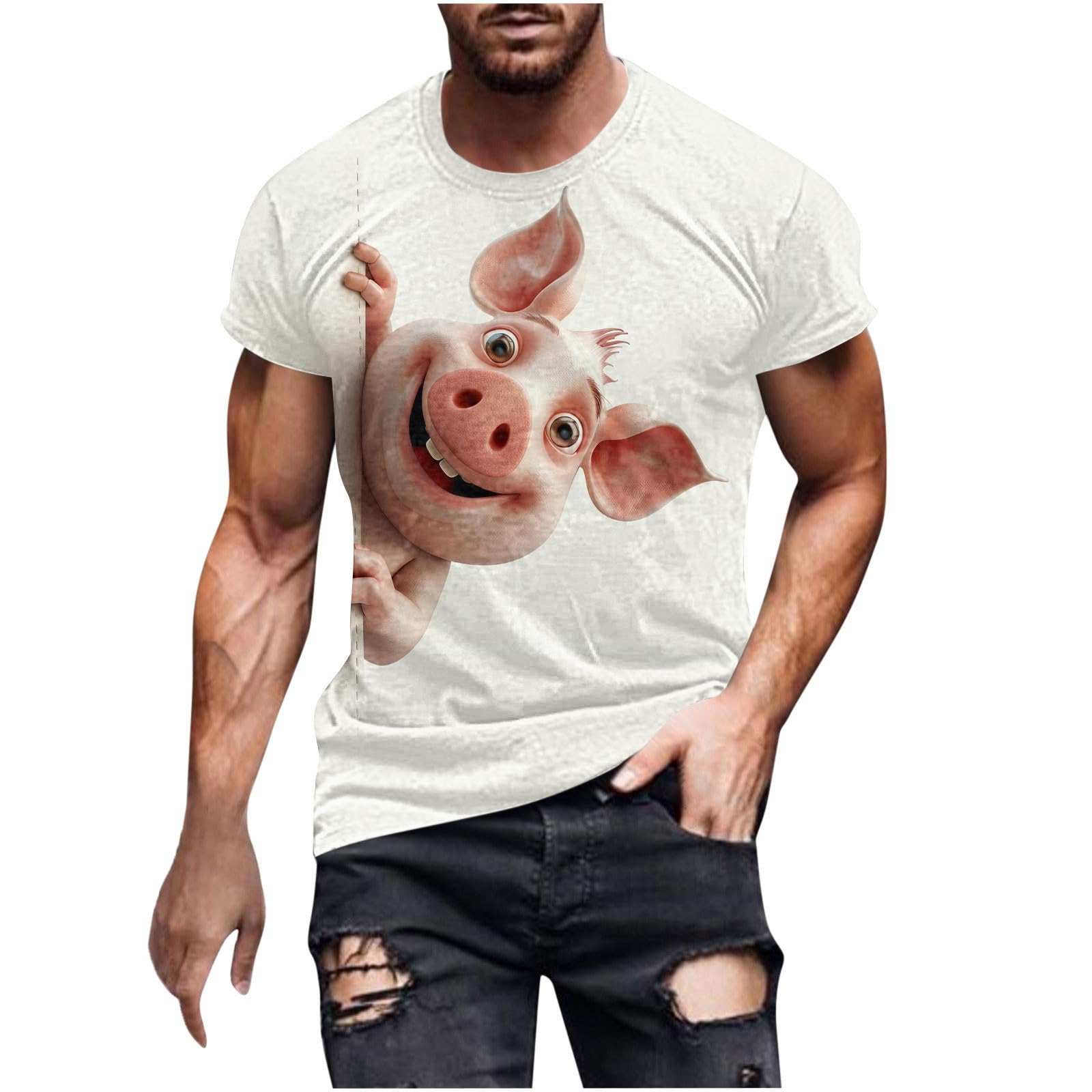 Funny Pig Graphic T-Shirt for Men - Short Sleeve Novelty Tee, Casual Summer Top with Cool Print, Trendy 2024 Design - Perfect for Parties, Gifts & Everyday Wear
