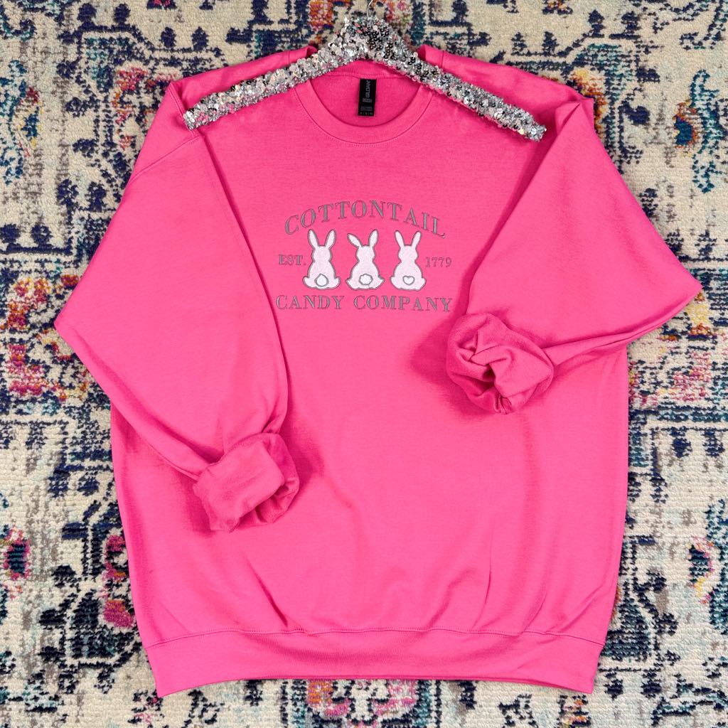 Cottontail Candy Company Embroidered Sweatshirt - Cute & Comfortable Pullover for Women | Perfect for Casual Wear, Gifts & Candy Lovers