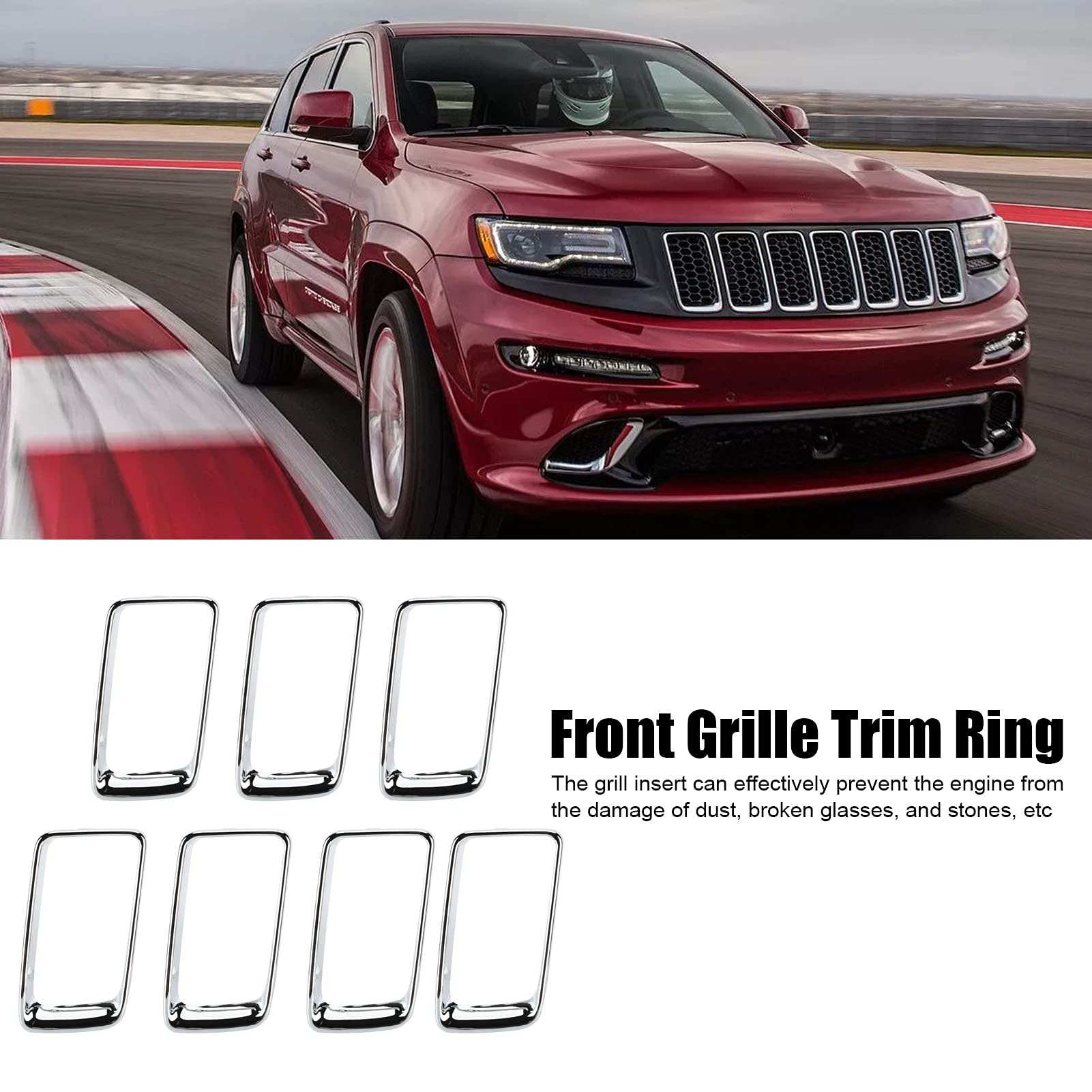 Chrome Plated ABS Front Grill Trim Insert Ring Set (7PCS) - Replacement for Jeep Grand Cherokee 2014-2016 - Upgrade Your Vehicle's Appearance for Off-Road Adventures & Car Shows