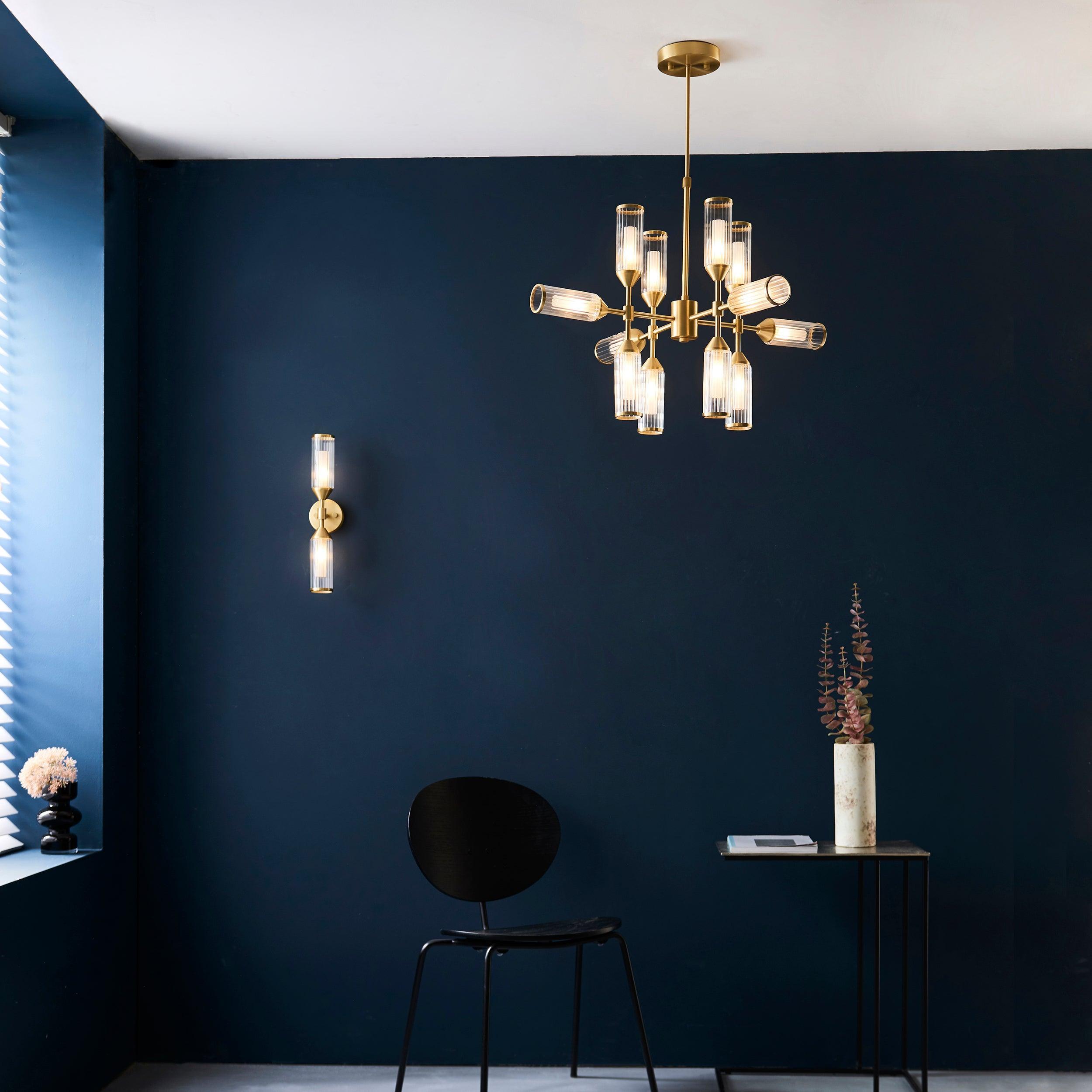 Belsize 12-Light Modern Pendant Ceiling Light with Ribbed Glass Shades - Perfect for Dining Room, Kitchen Island & Living Room Lighting