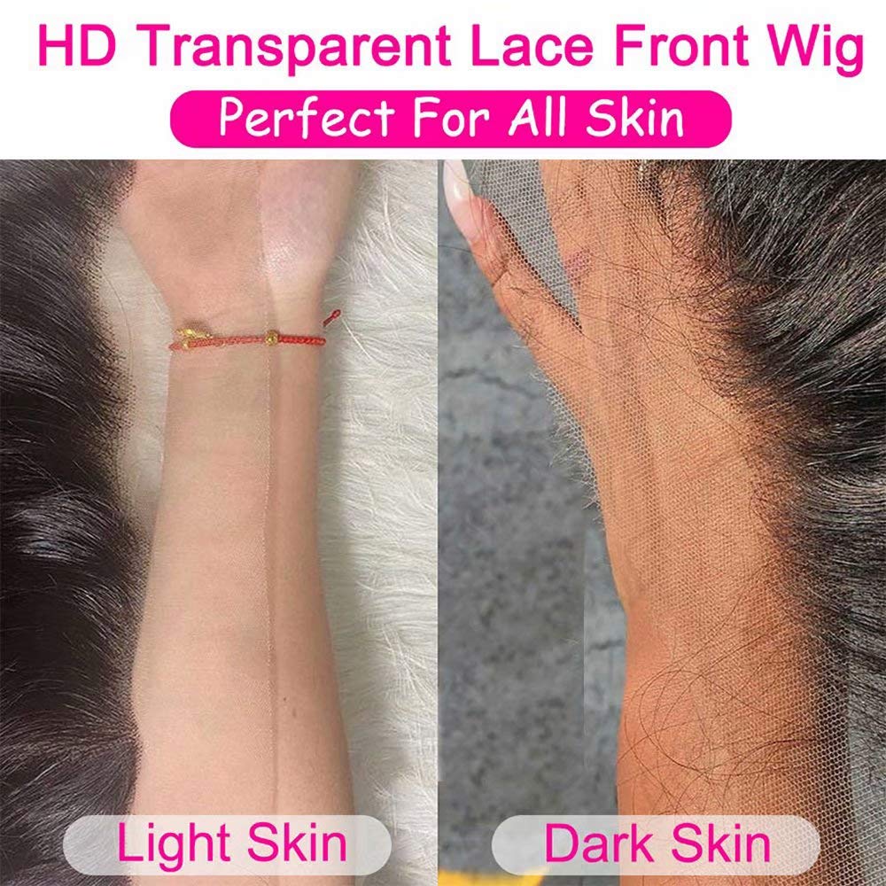 13x4 HD Transparent Lace Front Wig - Brazilian Remy Human Hair Body Wave Lace Frontal Wig for Black Women | Pre-Plucked Natural Hairline with Baby Hair & Bleached Knots | Glueless 150% Density 20 Inch | Perfect for Daily Wear, Parties & Special Occasions