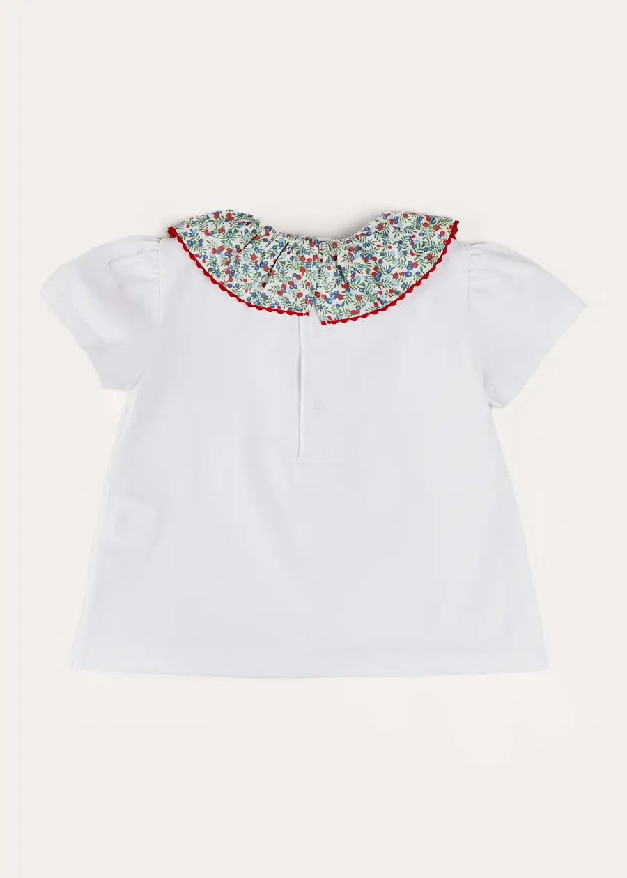 Evelyn Floral Ruffle Collar Blouse for Girls 2-10 Years | Red Floral Print Top with Ruffled Neckline | Perfect for Birthday Parties, School Photos & Special Occasions