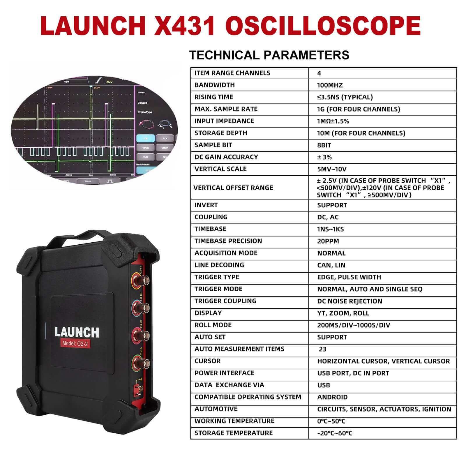 LAUNCH® x431 02 2 Scope Box Oscilloscope - 4 Channel Automotive Diagnostic Tool | Compatible with X431 | For Car Mechanics & DIY Auto Repair