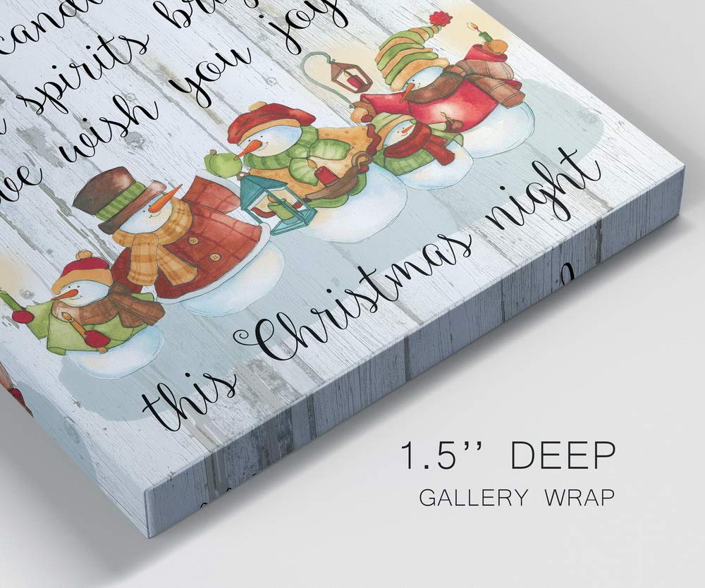 Renditions Gallery Candle Light Snowmen Wall Art - Cute Christmas & Winter Canvas Painting with Festive Faux Wood Background - Premium Gallery Wrapped Ready-to-Hang Decor (40x40 Inches) - Made in USA - Perfect for Living Room, Bedroom & Holiday Home Decor