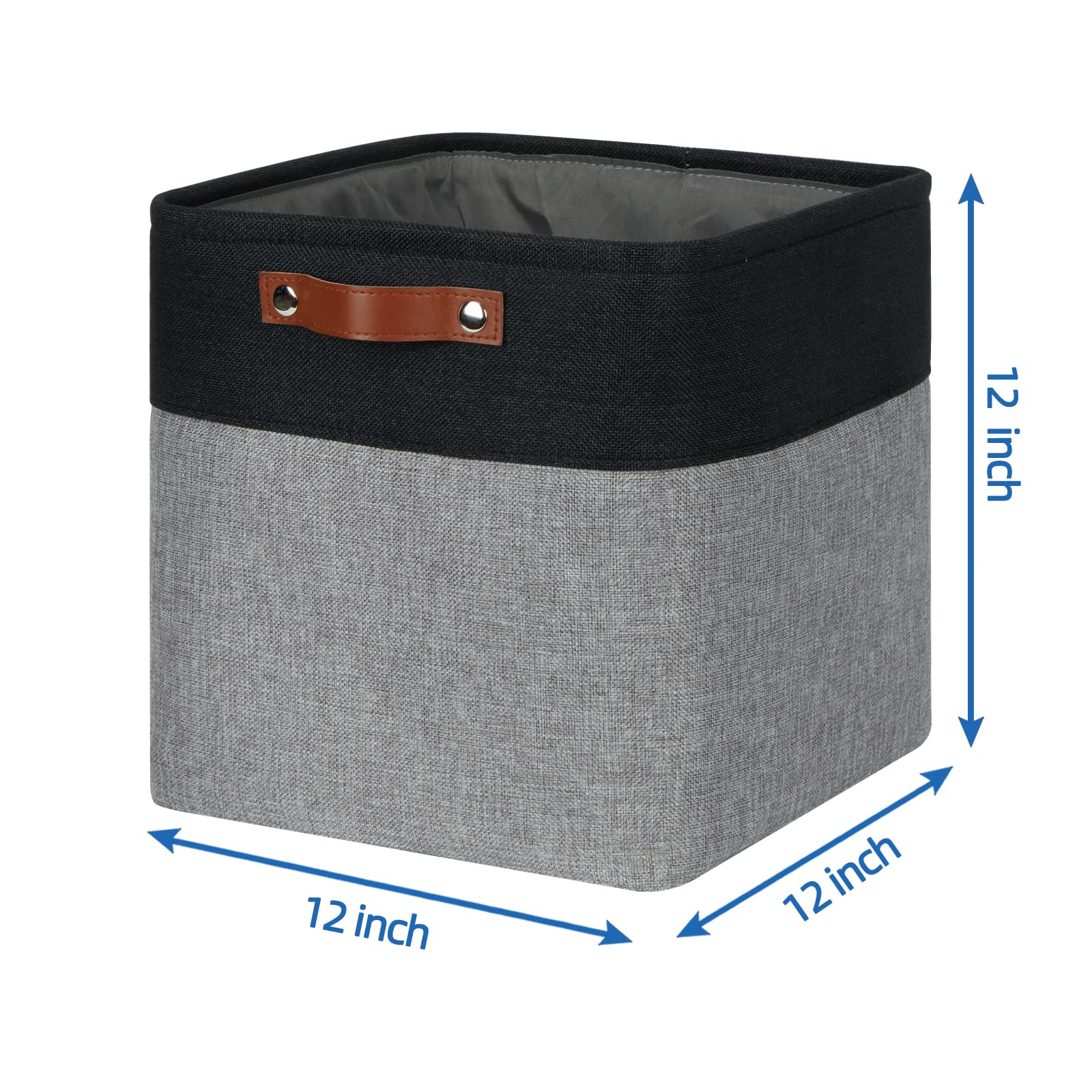12x12 Fabric Cube Storage Bins 4-Pack - Large Collapsible Storage Baskets with Handles for Organizing Towels, Blankets, Toys & Home Essentials - Perfect for Closet, Nursery & Living Room Organization (Black & Gray)