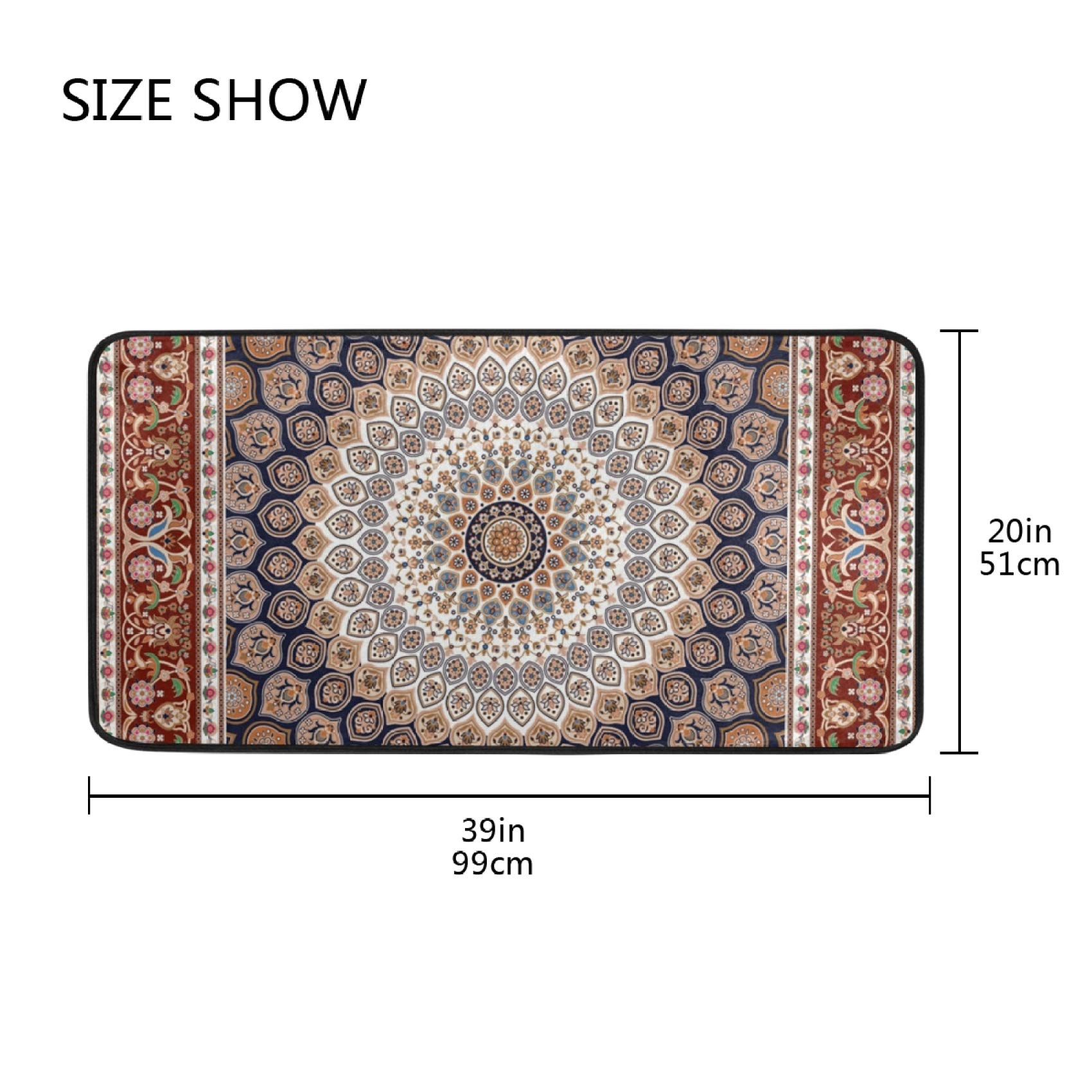ALAZA Non-Slip Anti-Fatigue Kitchen Mat - 39x20 Inch Bohemian Mandala Design Brown Floor Rug for Under Sink, Office & Door Decor - Soft Standing Mat for Home, Kitchen & Workspaces