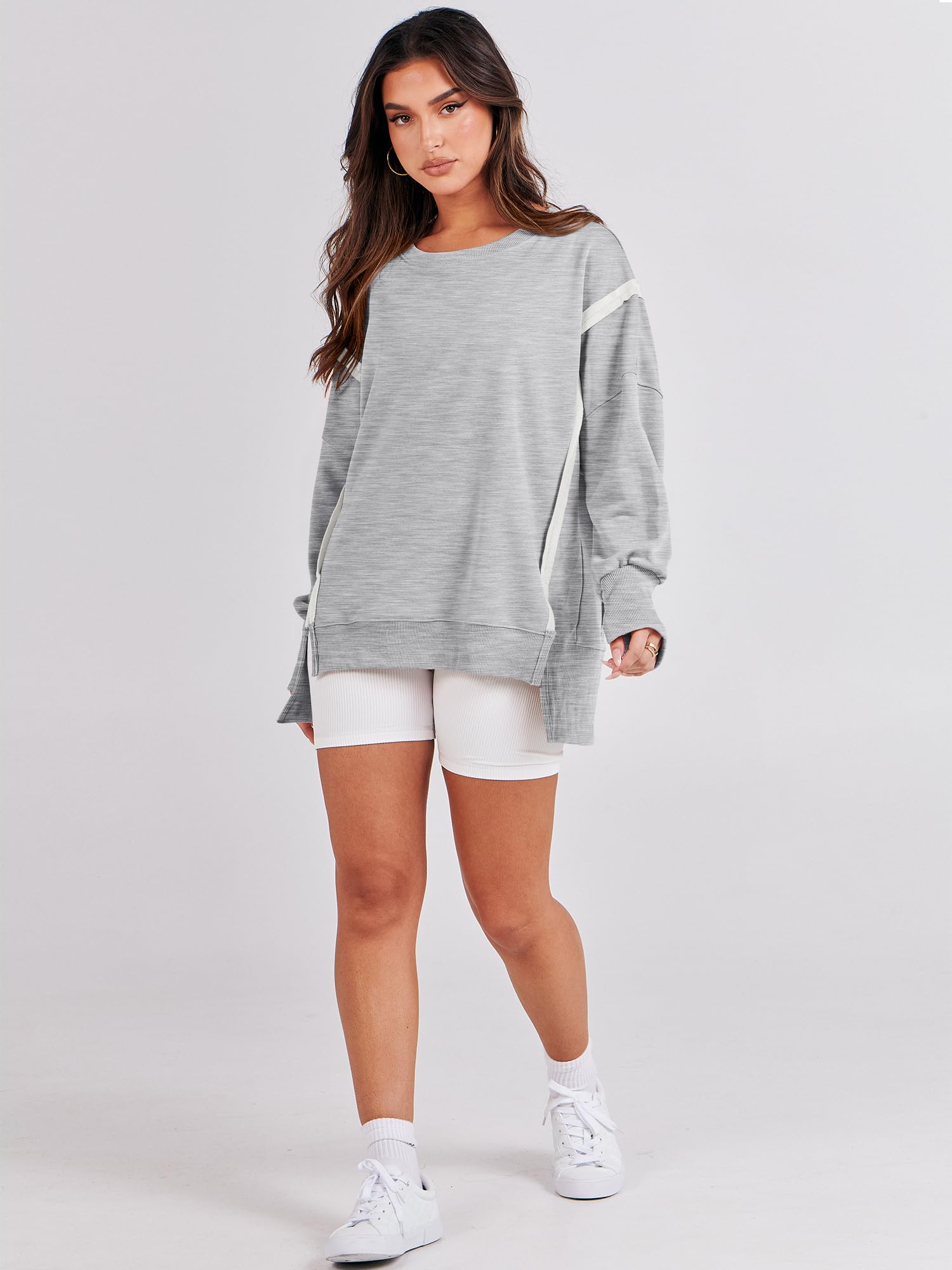ANRABESS Women's Oversized Sweatshirt - Crew Neck Long Sleeve Casual Loose Fit Slit Side Tops for Fall 2025 | Cozy Loungewear & Streetwear Fashion