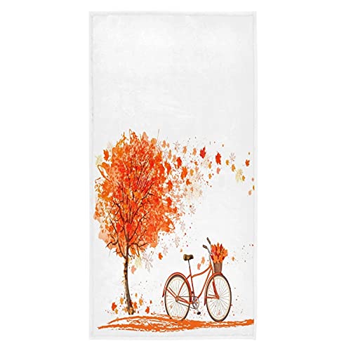 Fall Maple Tree Bike Soft Microfiber Hand Towels 16x30 Inch - Decorative Autumn Bicycle Kitchen Dish Towels & Washcloths for Bathroom, Hotel, Gym, Spa - Perfect for Home Decor, Cycling Enthusiasts & Gift Giving
