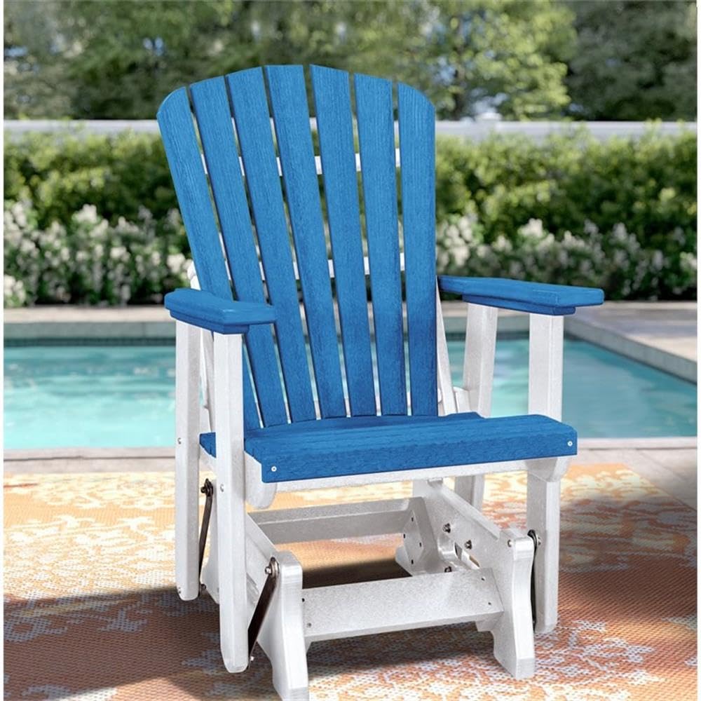 American Furniture Classics Fan Back Glider Rocking Chair - Blue Outdoor Patio Swing for Porch, Garden & Backyard Relaxation