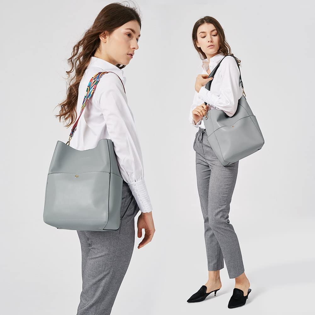 BOSTANTEN Women's Leather Designer Handbag Tote Purse - RFID Blocking Shoulder Bucket Bag with Zip Around Wallet & Phone Clutch Wristlet Bundle | Perfect for Work, Travel & Everyday Use