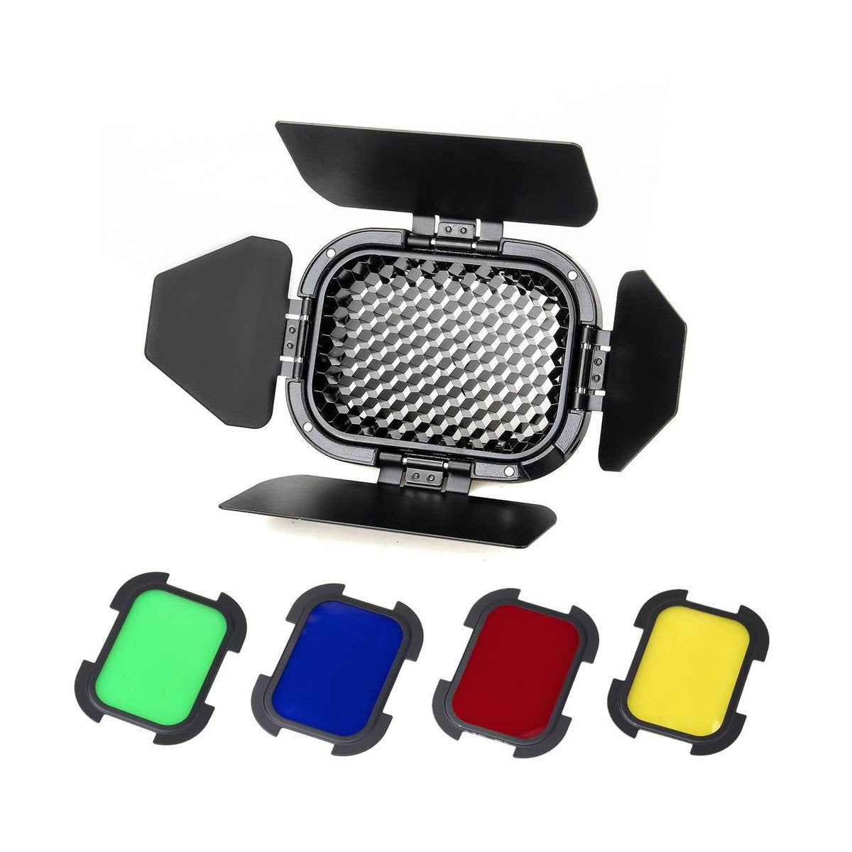 Godox BD 07 Barndoor with Detachable Honeycomb Grid & 4 Color Gels - Compatible with Witsro AD200 Flash - Perfect for Studio Photography, Portrait Lighting, and Product Shoots