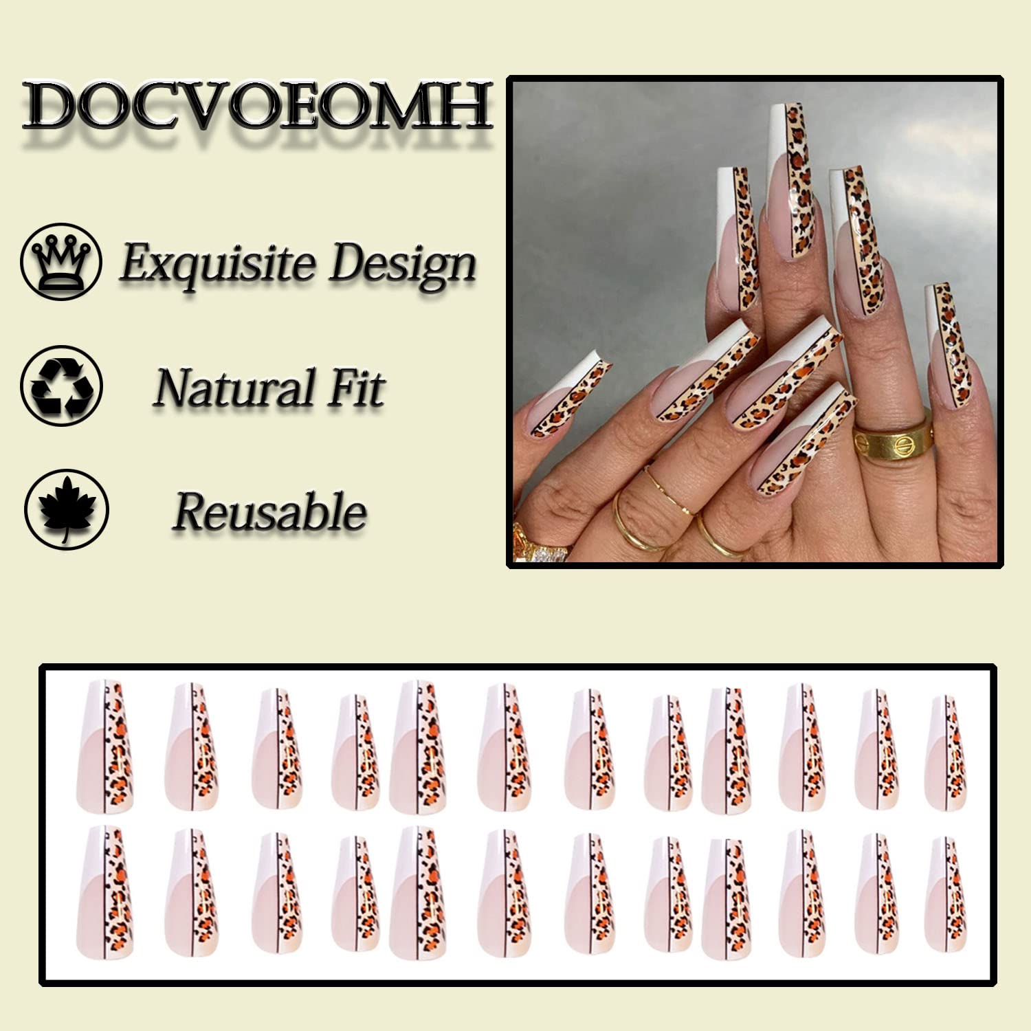 Long Coffin Press on Nails - 24Pcs Fake Nails Full Cover False Nails with Glue - 12 Sizes for Women - Perfect for Parties, Weddings & Daily Wear