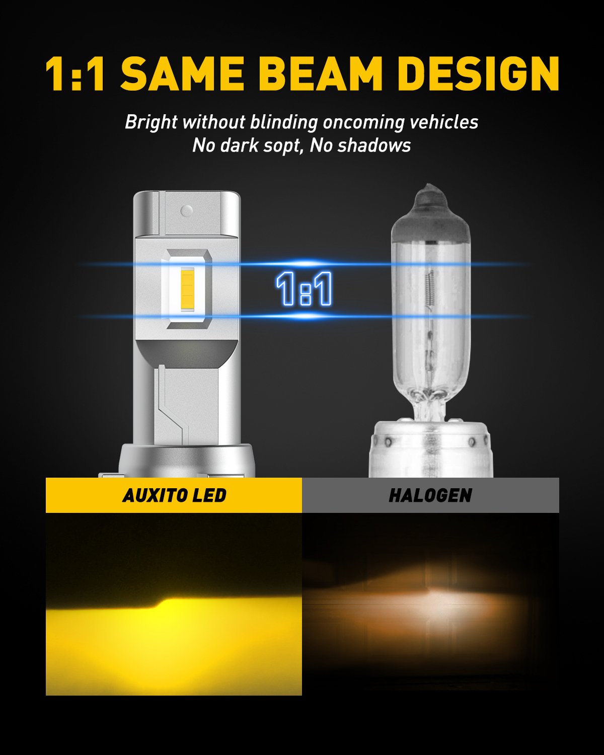 AUXITO H11 H8 H9 H16 LED Fog Light Bulbs - 3000K Golden Yellow, 26W Fanless Design with CSP LED Chips - Perfect for Off-Road, Truck & SUV Fog Lights in Rainy or Foggy Conditions