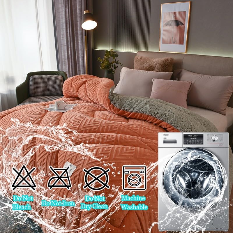 King Size Sherpa Quilt - Ultra Warm Thickened Lambswool Comforter with Double Sided Fluffy Fleece - Winter Bedding Blanket 220x240cm (5.0kg) for Cozy Bedroom, Guest Room & Cabin Retreats