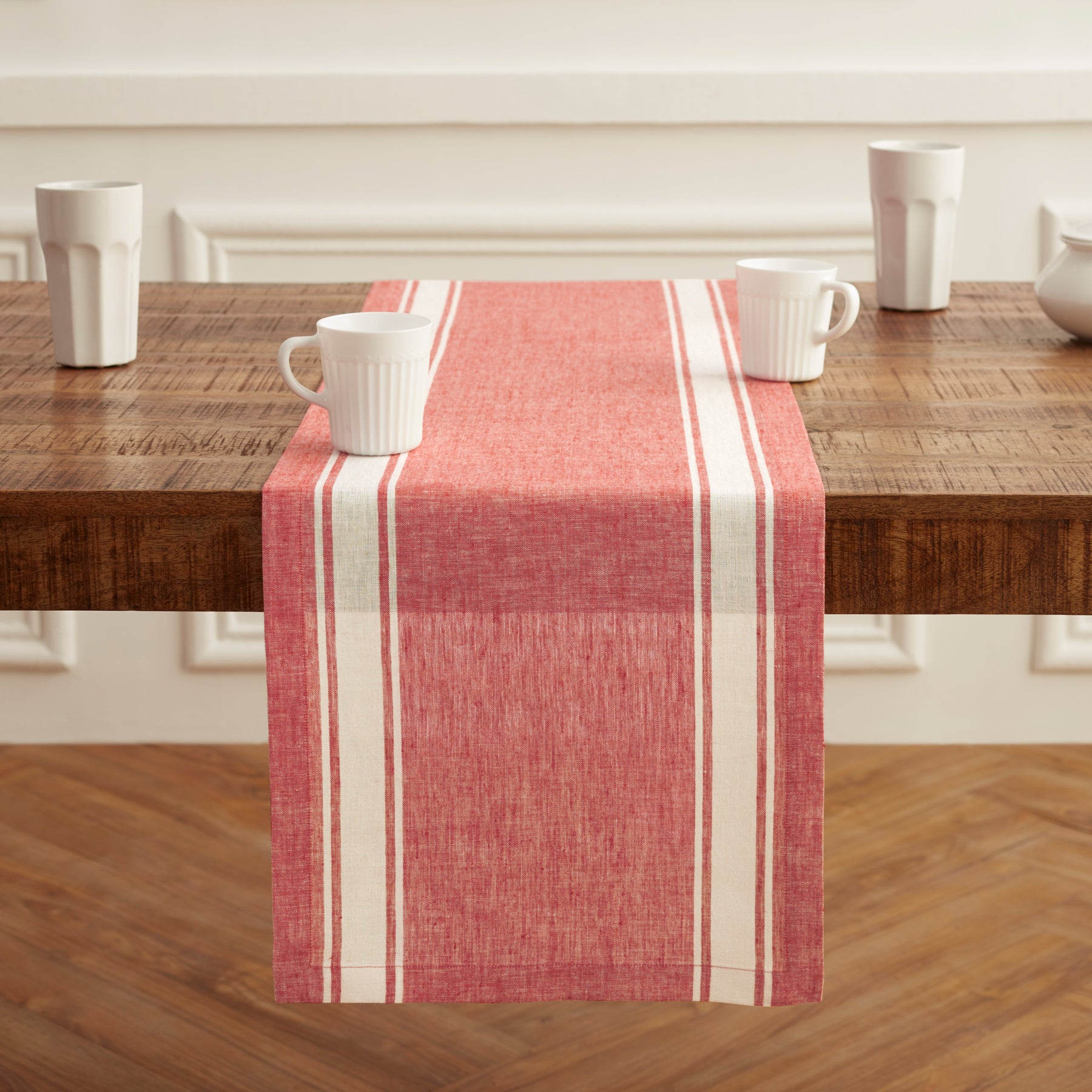 Farmhouse Stripe Table Runner - Cotton Linen Blend, 12x72 Inches, Rustic Decor for Dining Table, Kitchen, Wedding & Holiday Decorations
